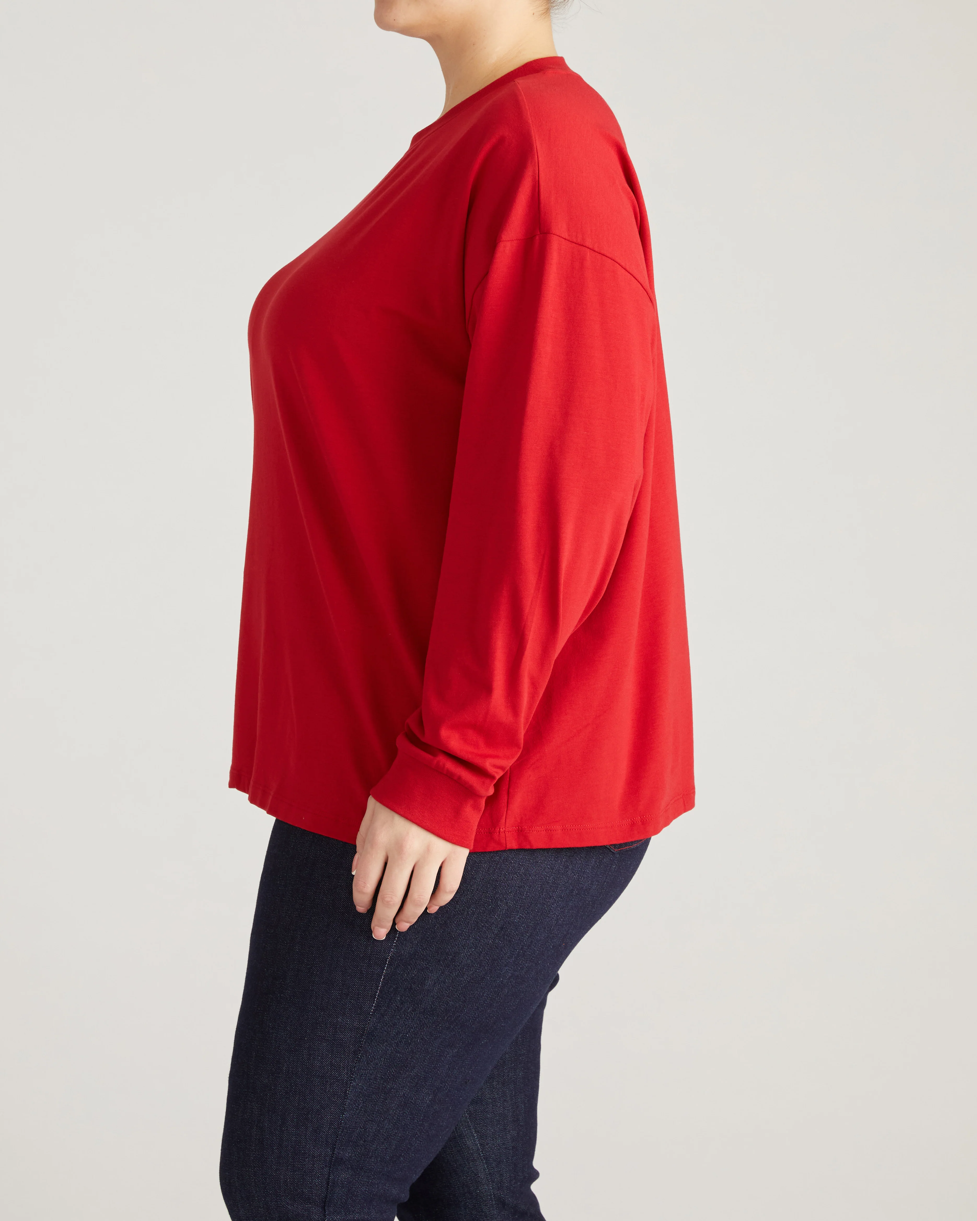 Long Sleeve Relaxed Tee - Ruby Red - Image 3