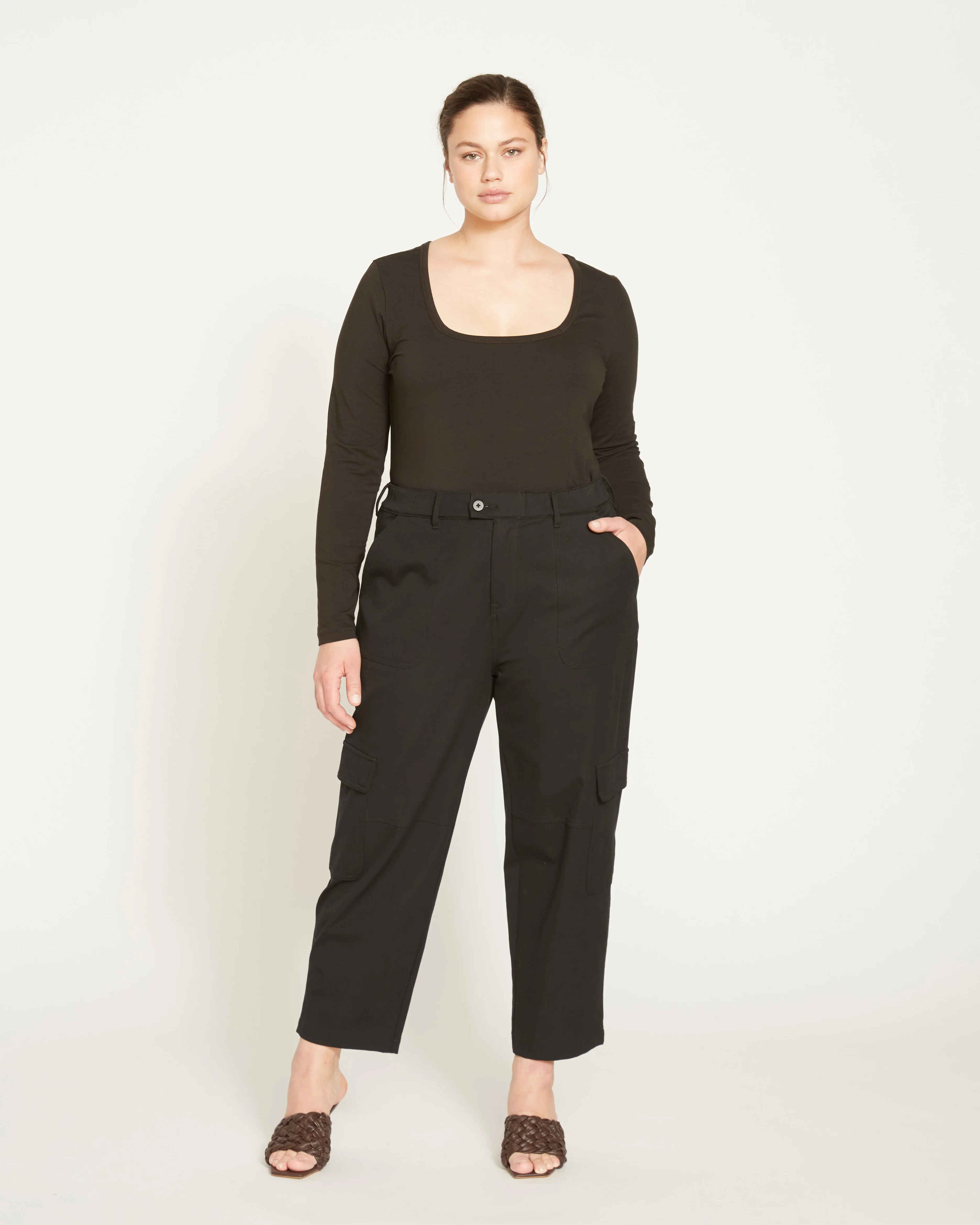 Long Sleeve Square Neck Tee - Black - Image 3