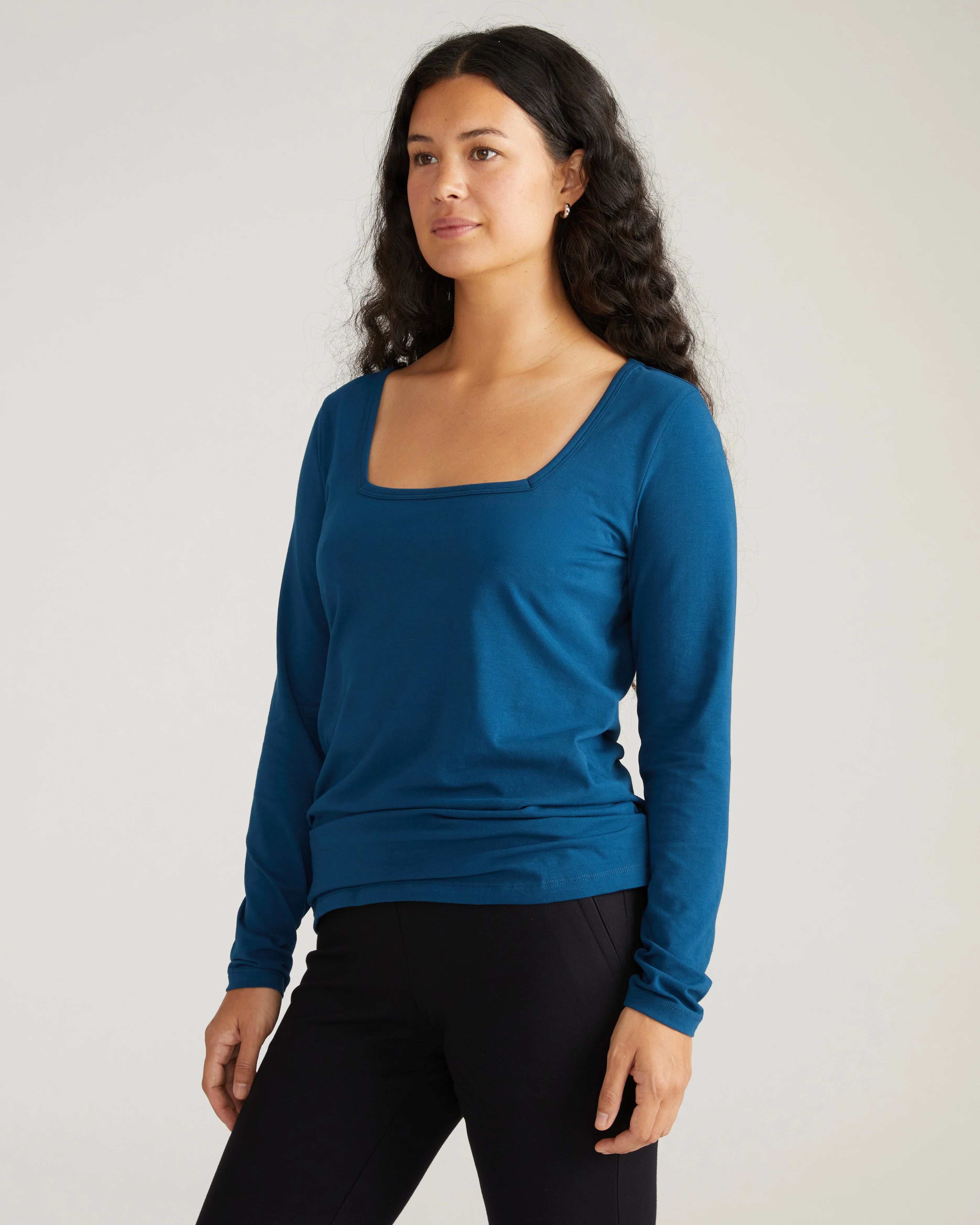Long Sleeve Square Neck Tee - Deep Teal - Image 2