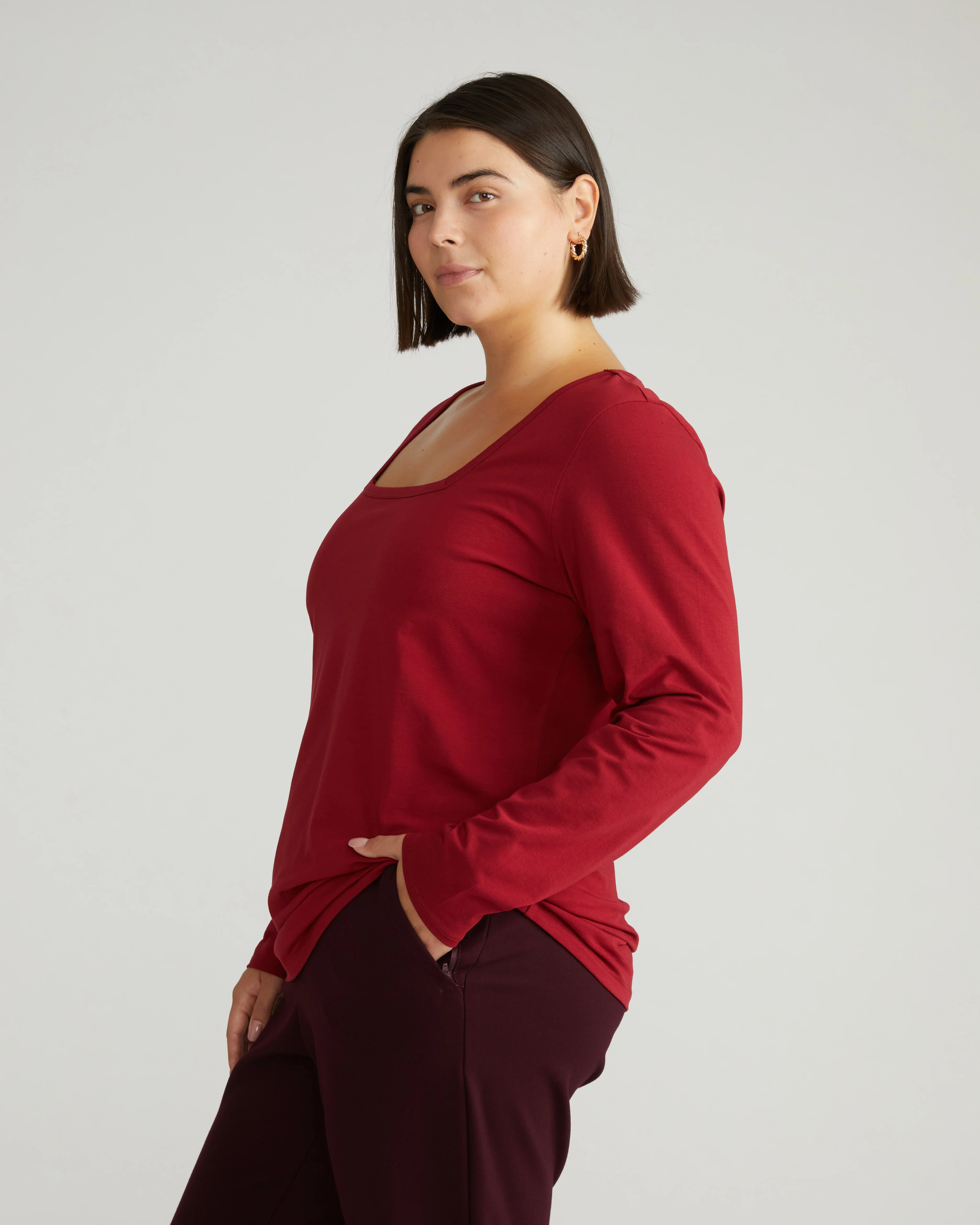 Long Sleeve Square Neck Tee - Garnet - Image 2