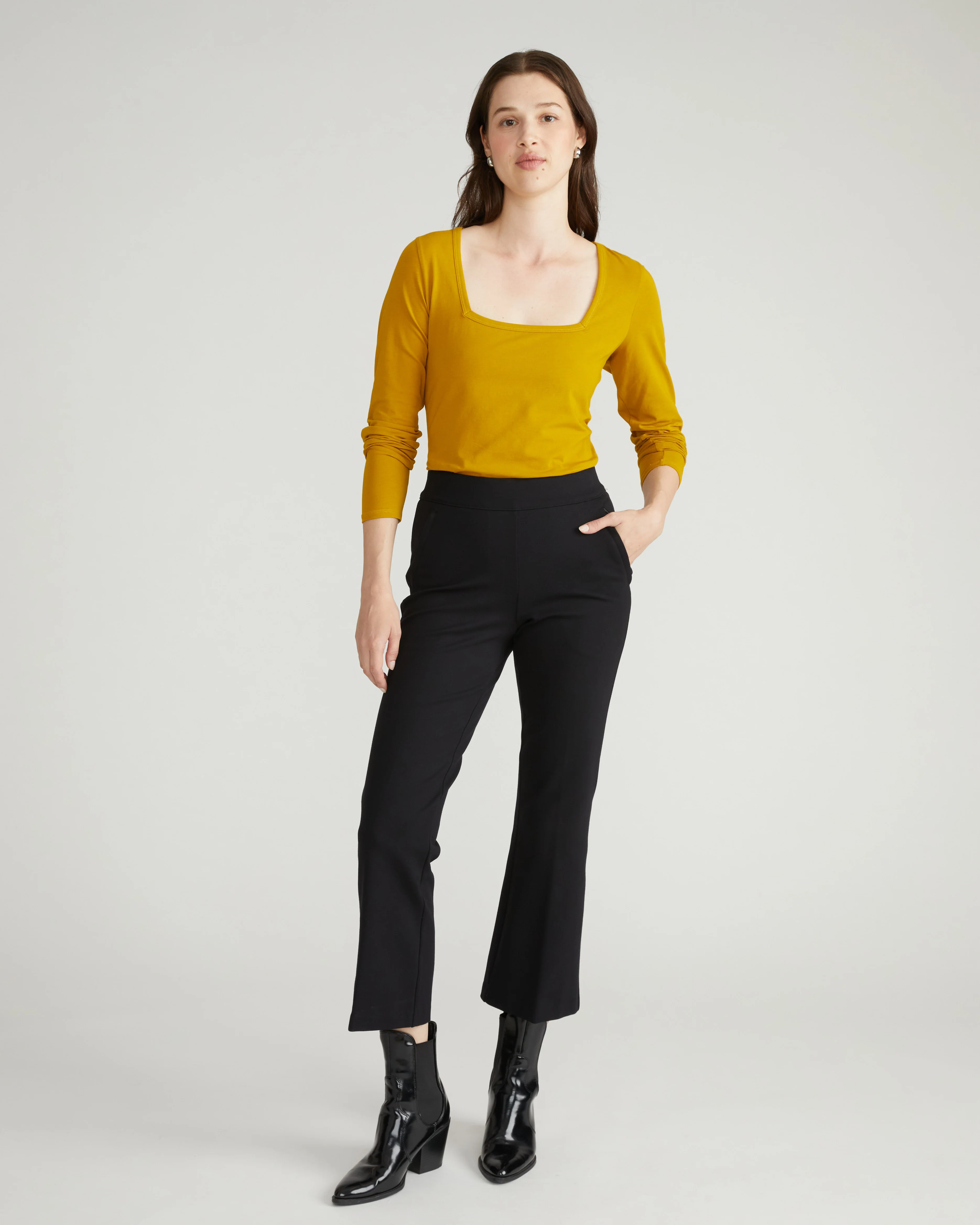 Long Sleeve Square Neck Tee - Mustard - Image 2