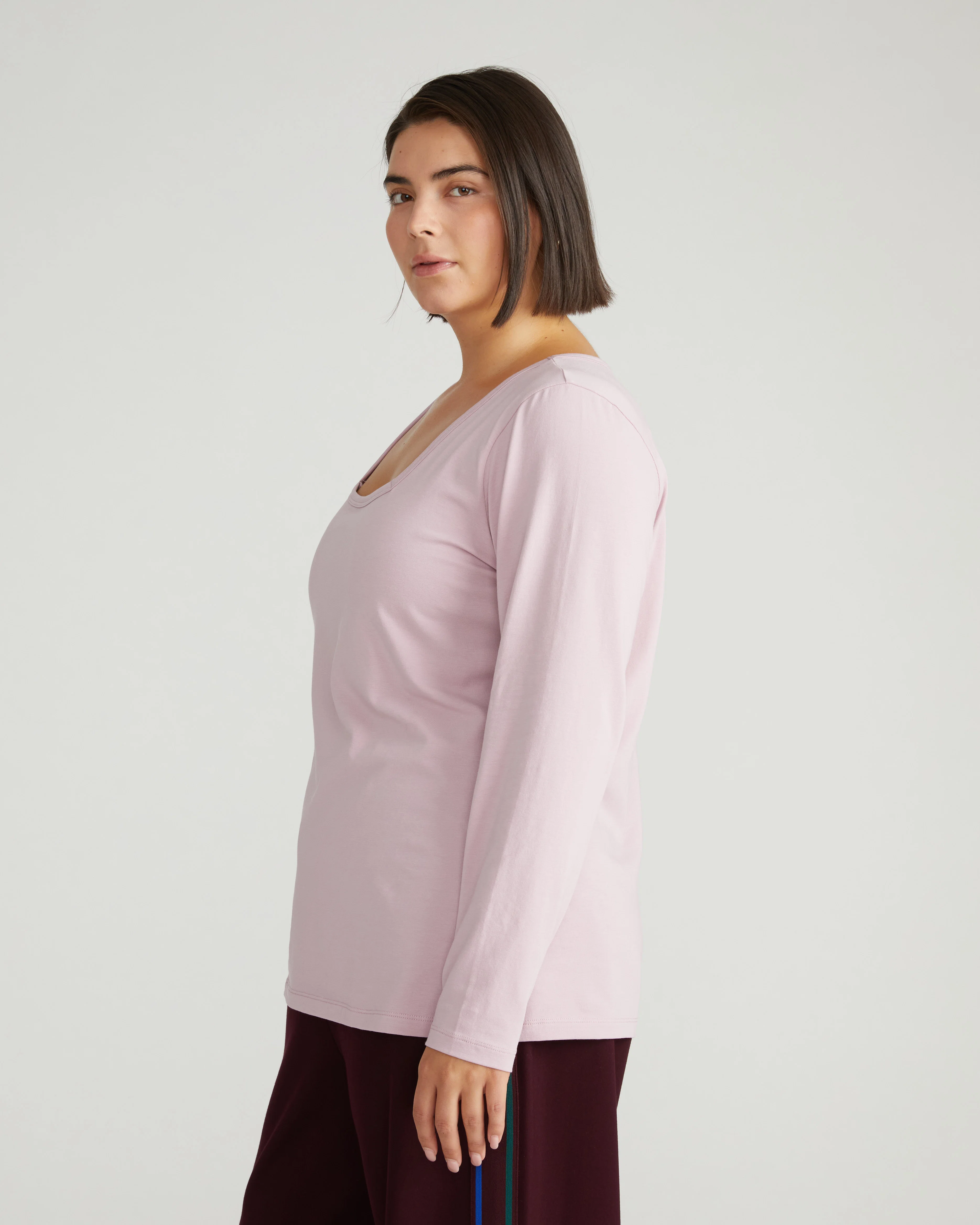 Long Sleeve Square Neck Tee - Pale Mauve - Image 2