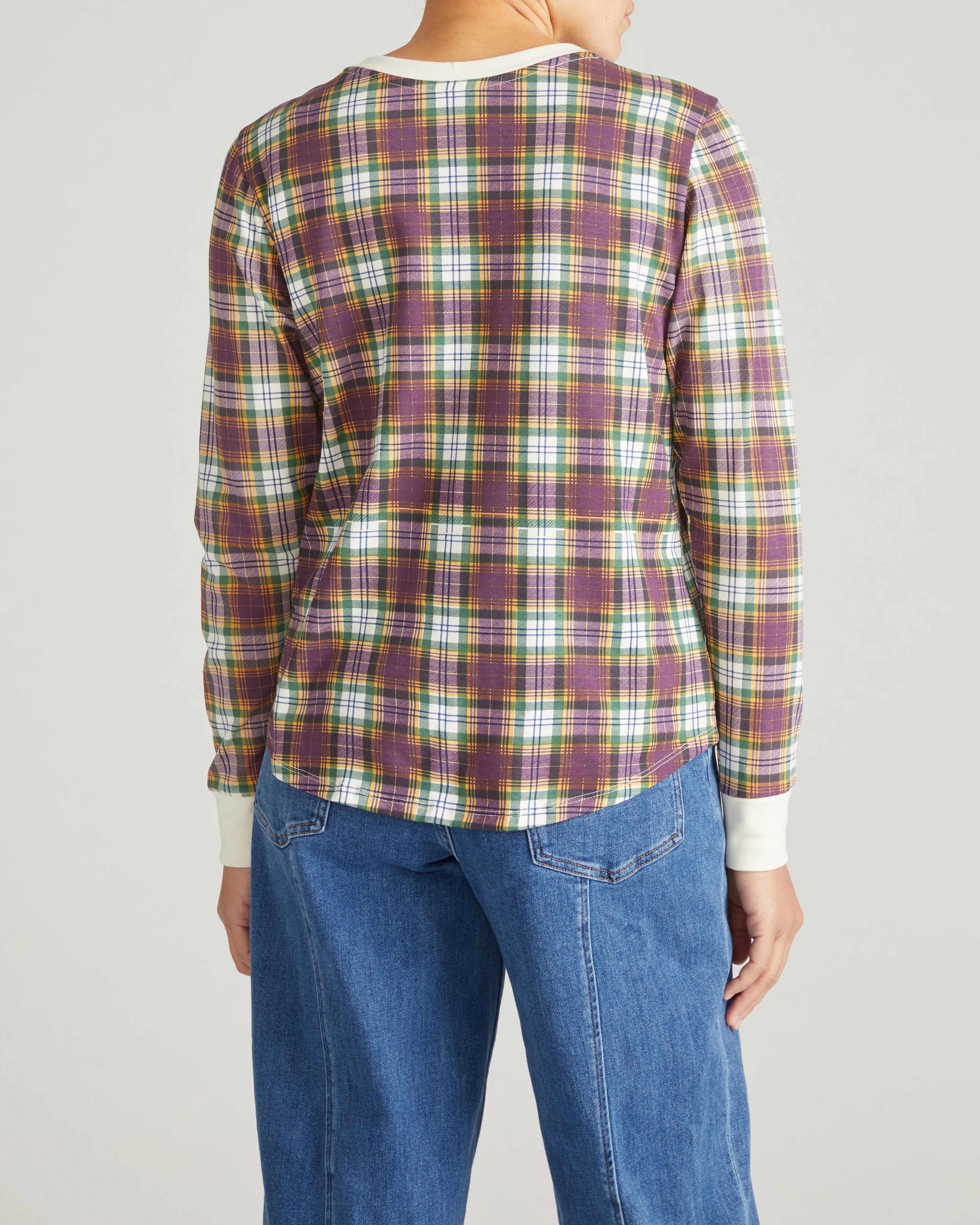 Long Sleeve V Rex - Purple Plaid - Image 4