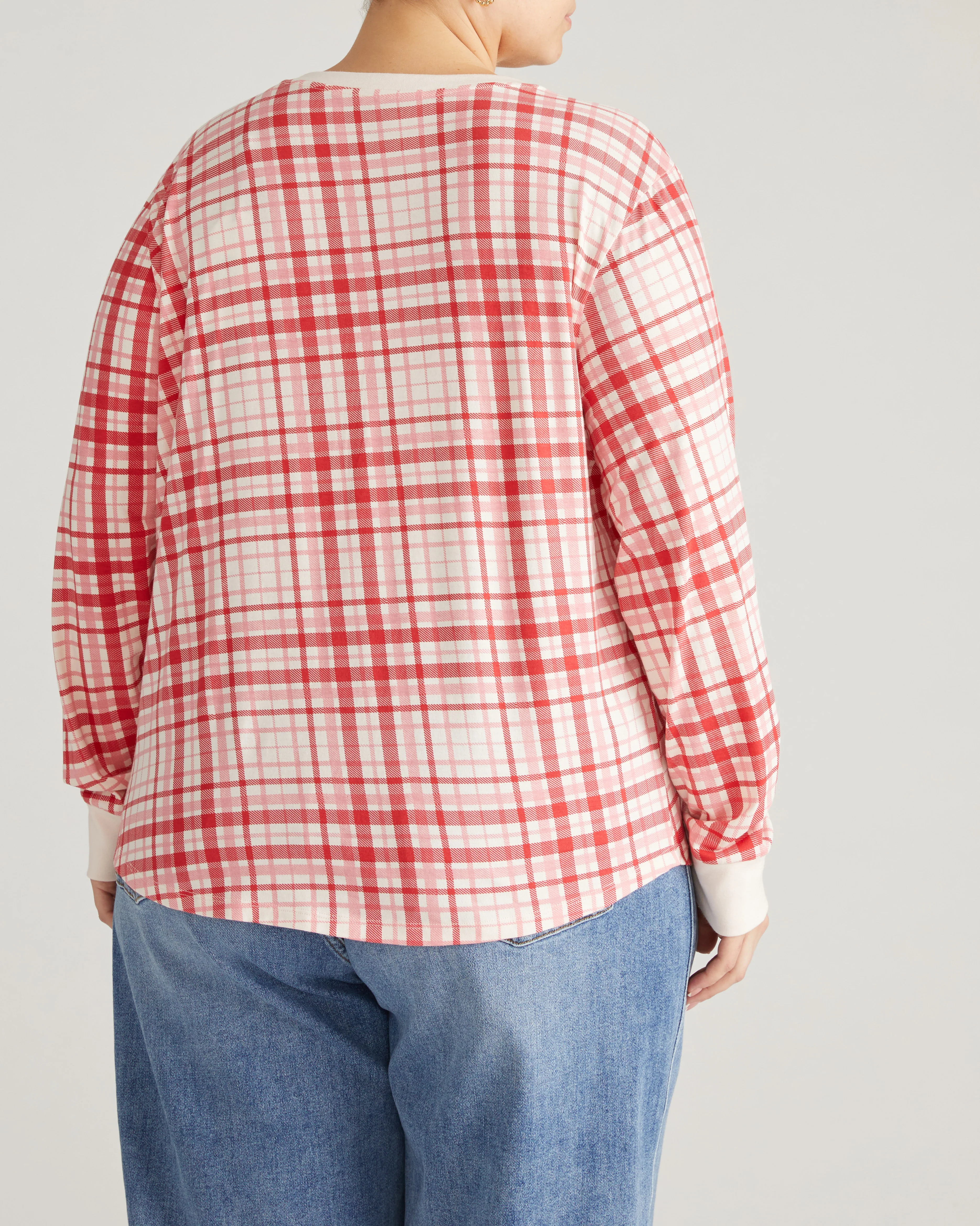 Long Sleeve V Rex - Red Plaid Print - Image 4