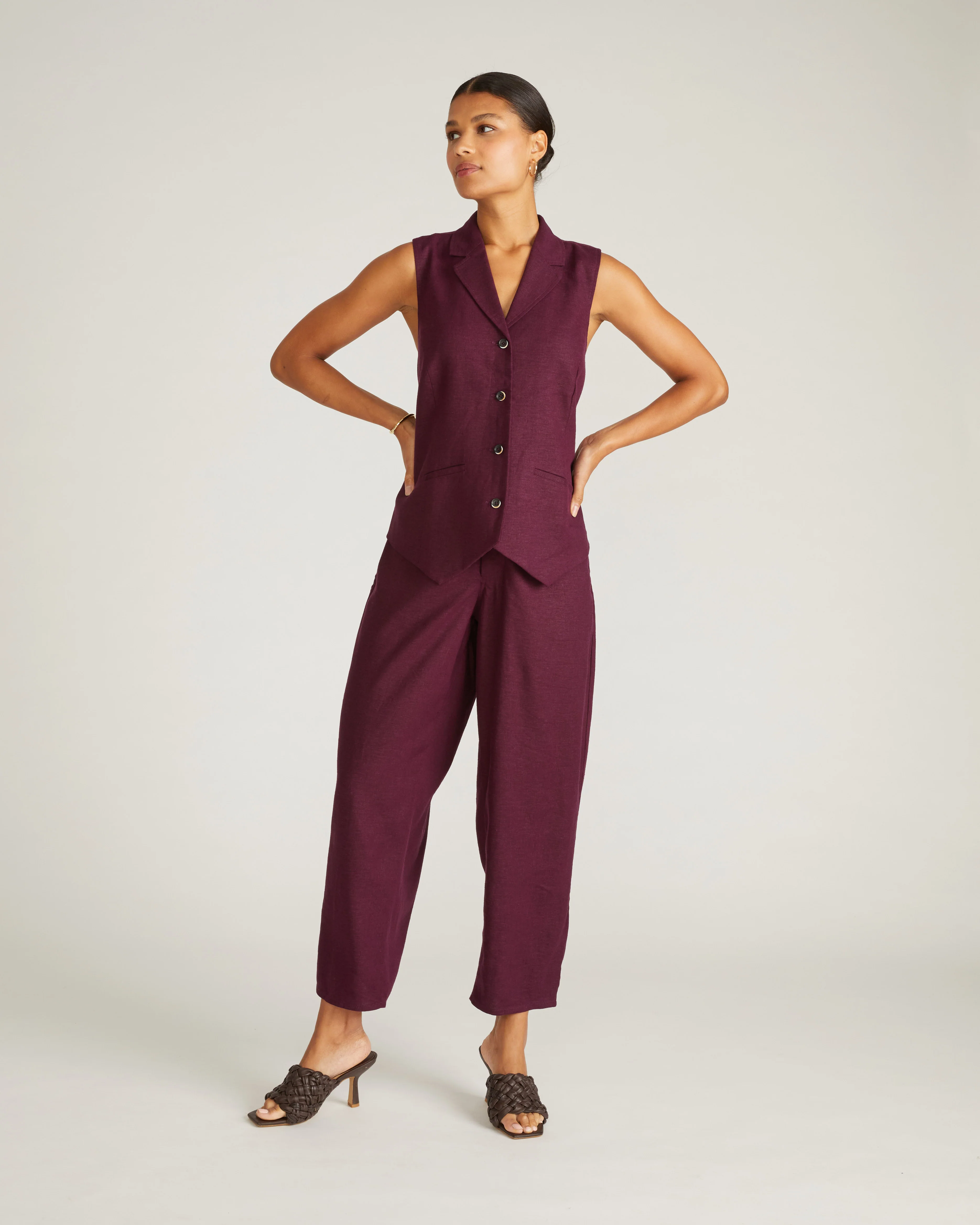 Lou Barrel Leg Linen Pants - Acai