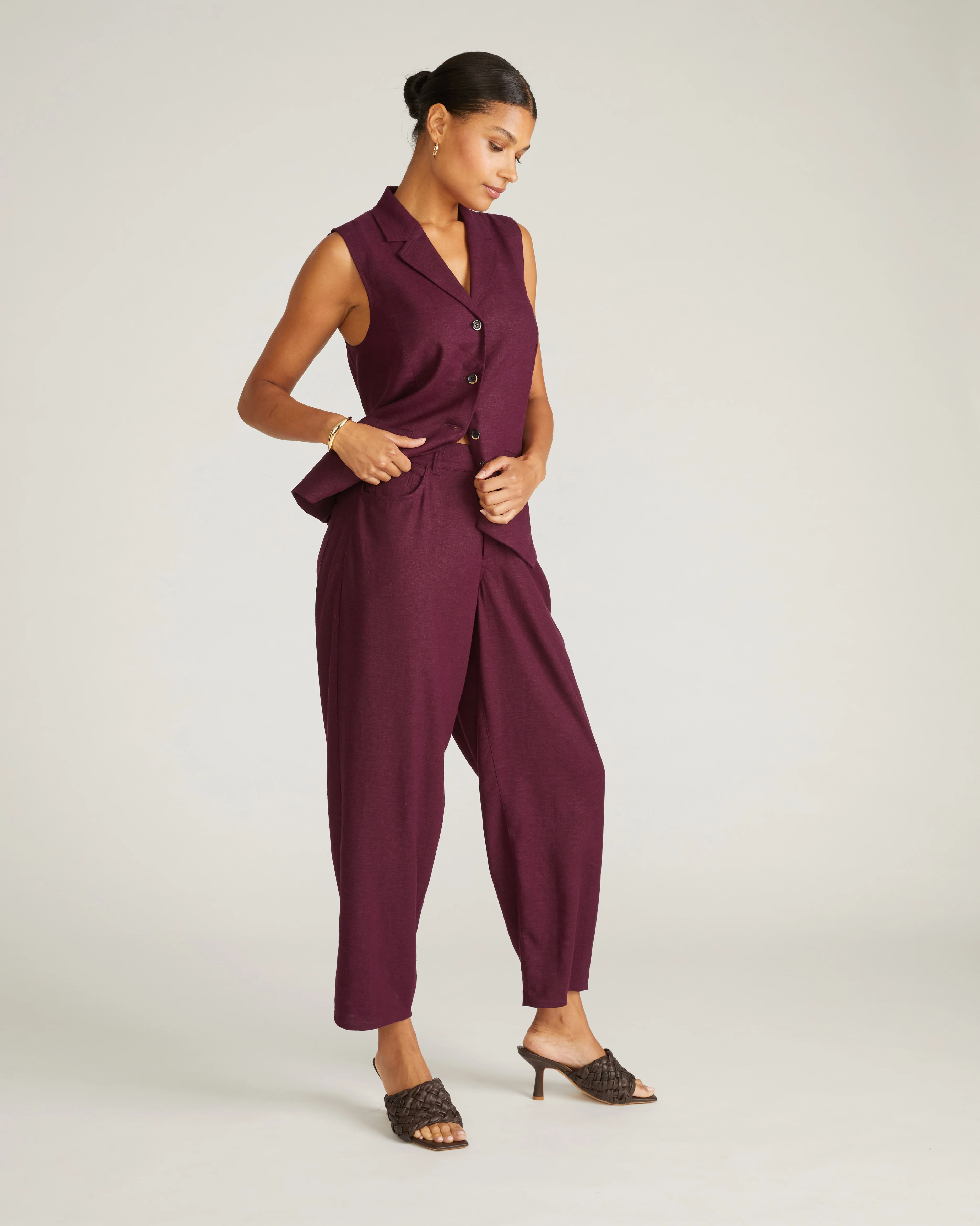 Lou Barrel Leg Linen Pants - Acai - Image 2