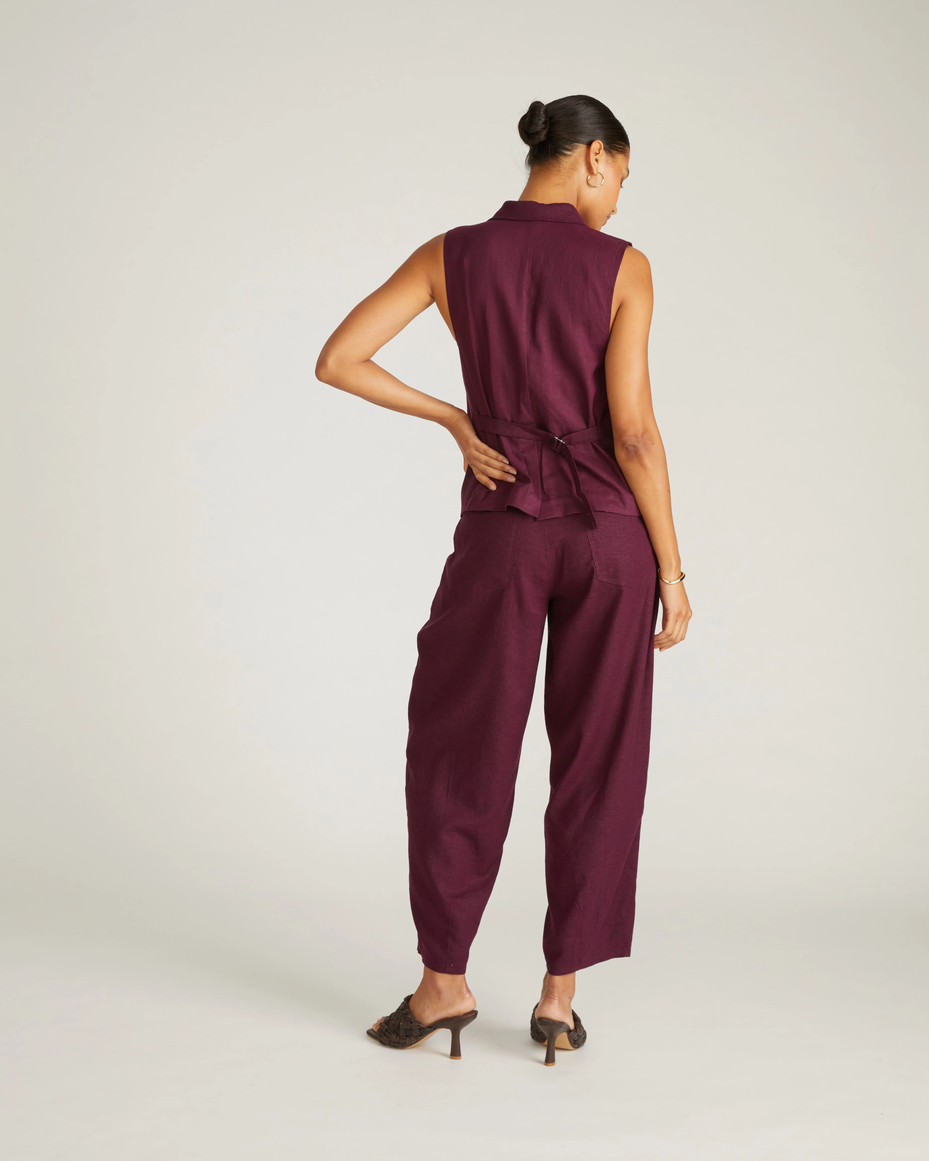 Lou Barrel Leg Linen Pants - Acai - Image 3