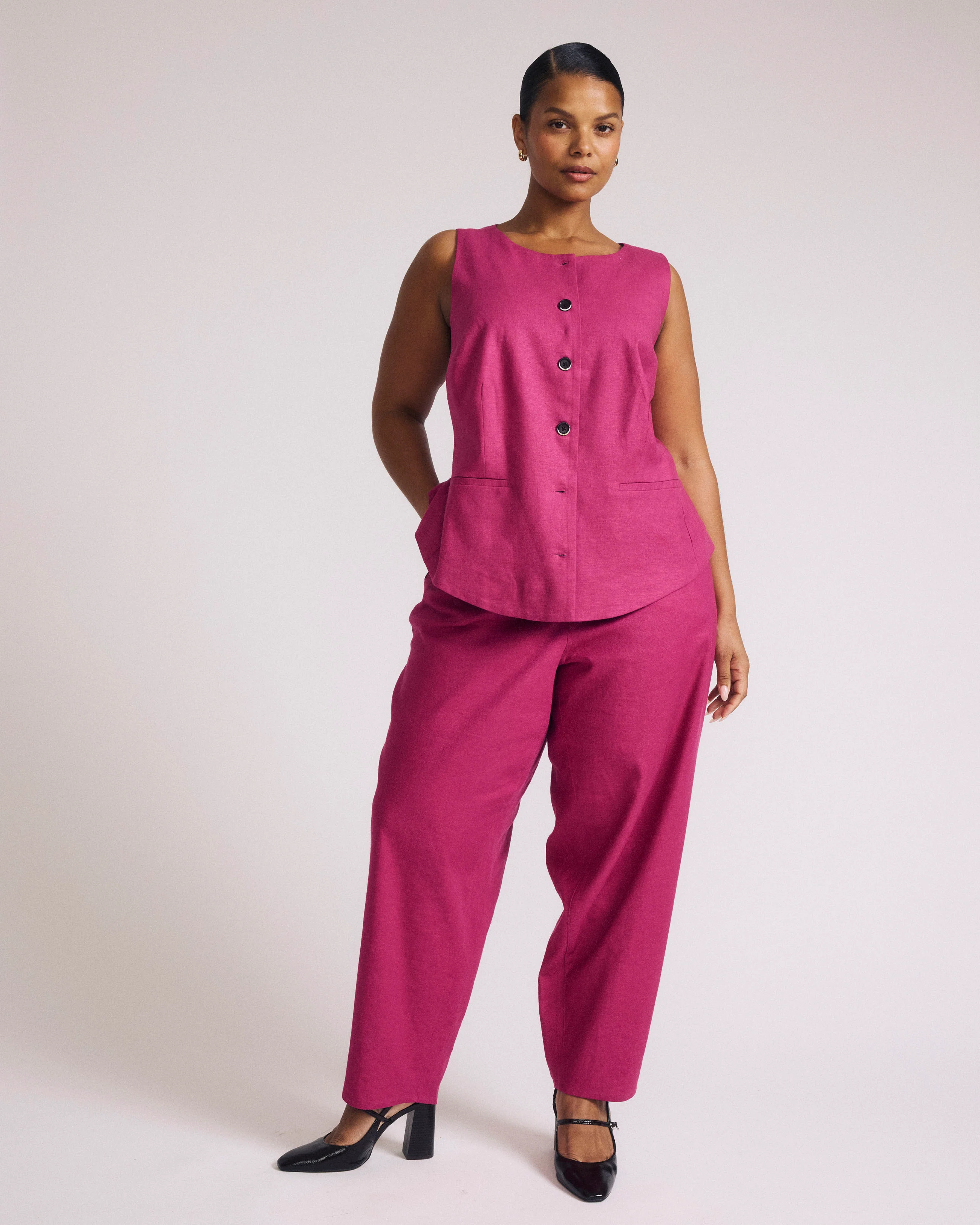 Lou Barrel Leg Linen Pants - Hyper Pink - Image 2