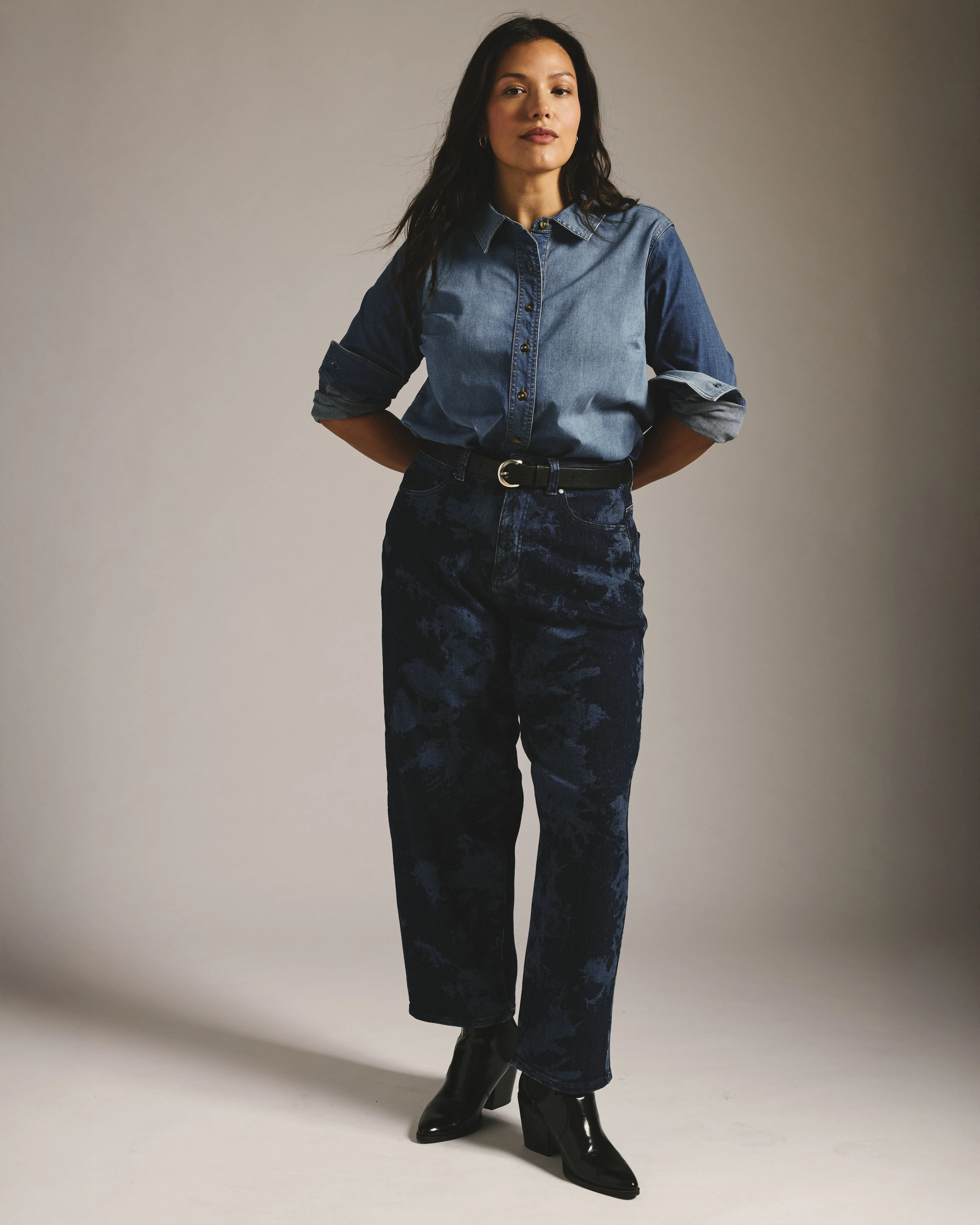 Lou High Rise Barrel Leg Jeans - Indigo Tiedye Wash - Image 6