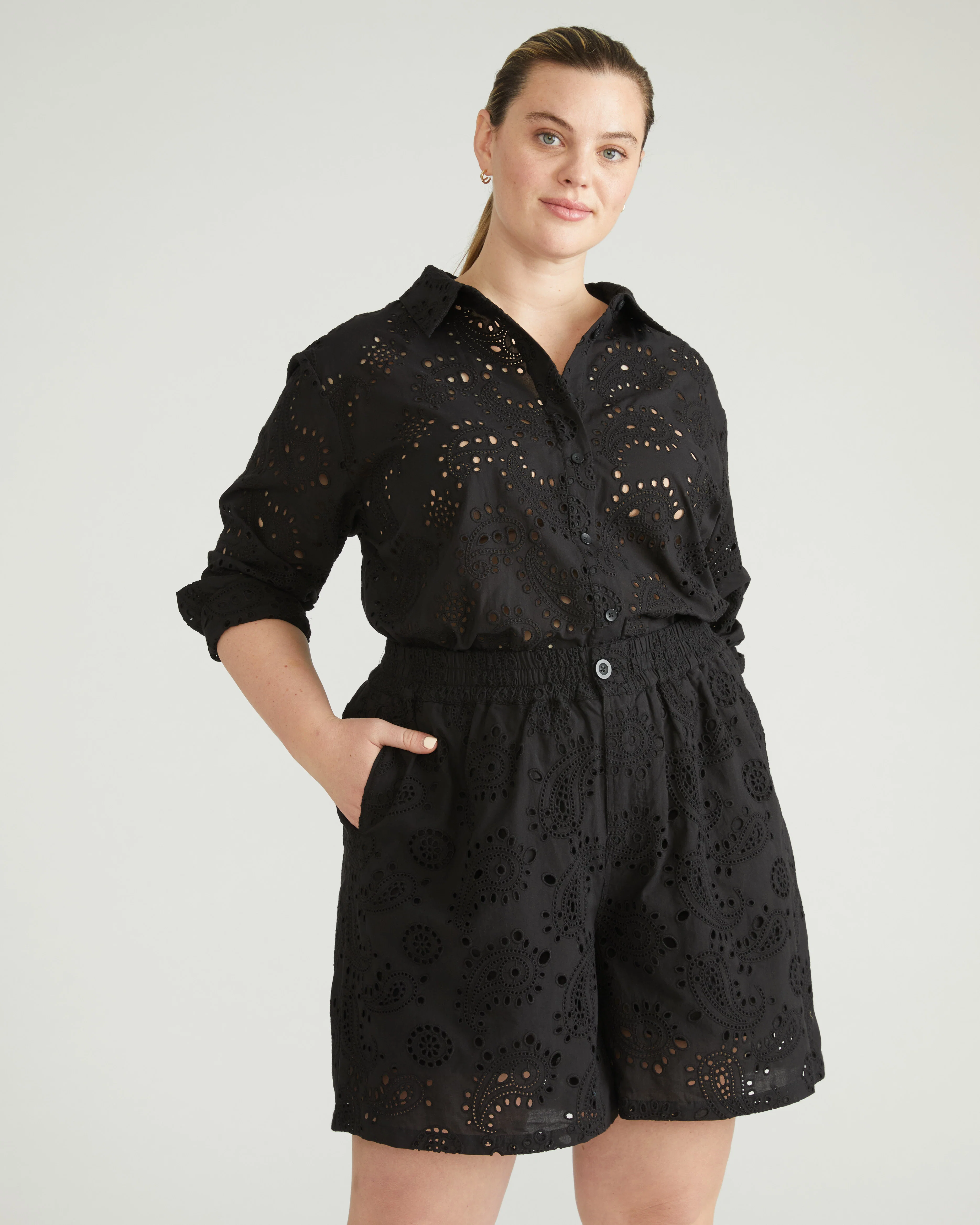Lulu Cotton Eyelet Shorts - Black - Image 3