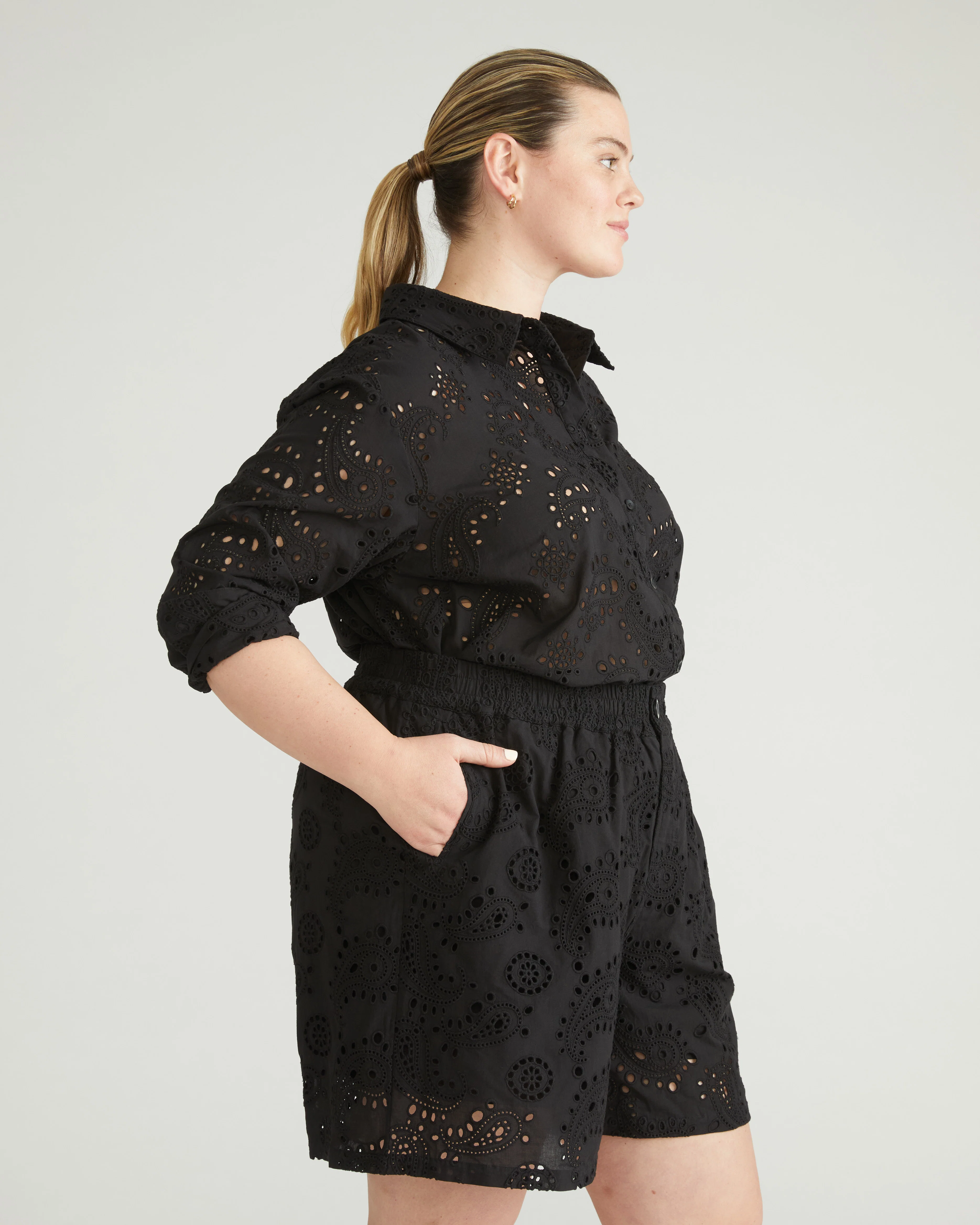 Lulu Cotton Eyelet Shorts - Black - Image 4