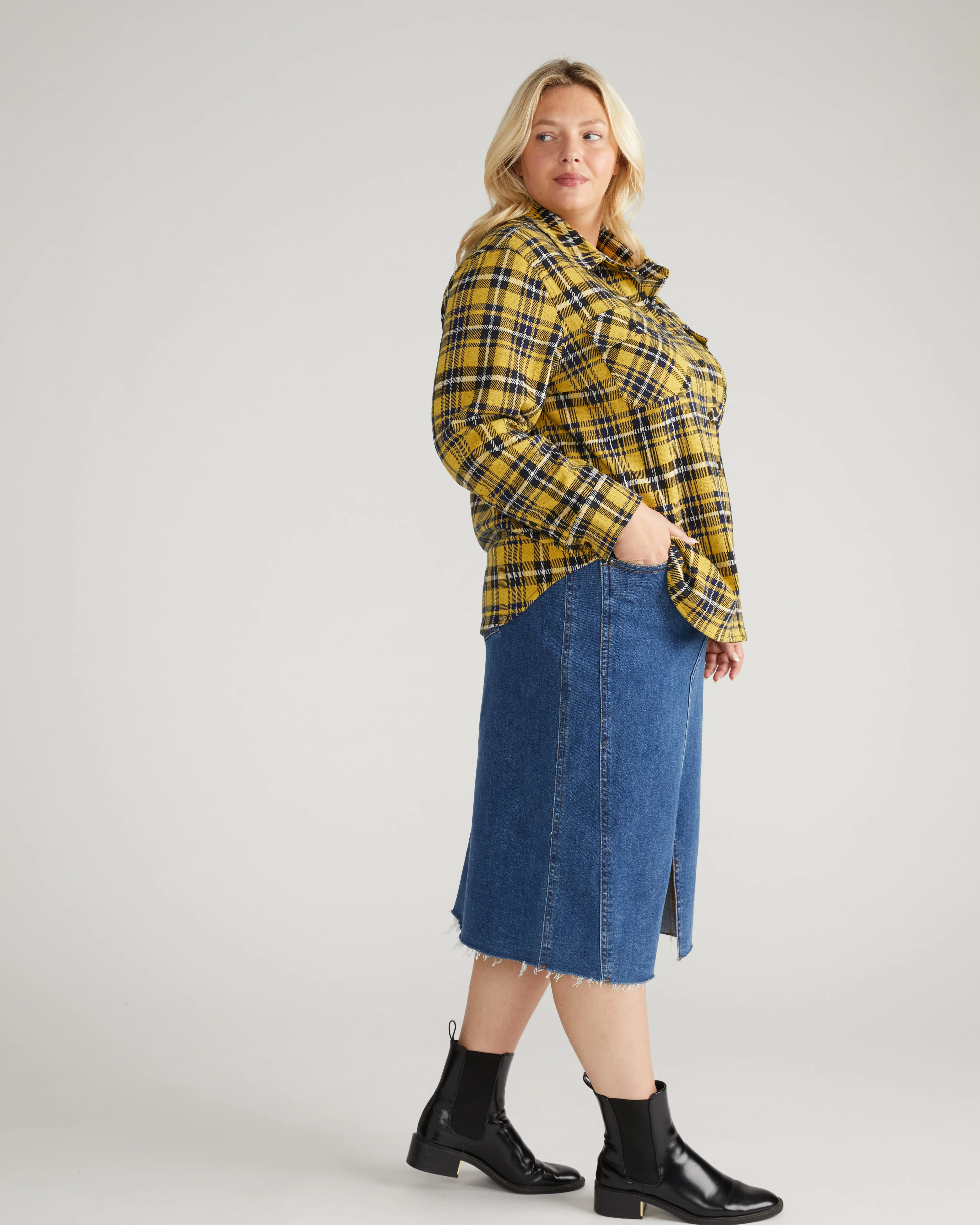 Maine Stretch Flannel Shirt - Chamomile Yellow Plaid - Image 6