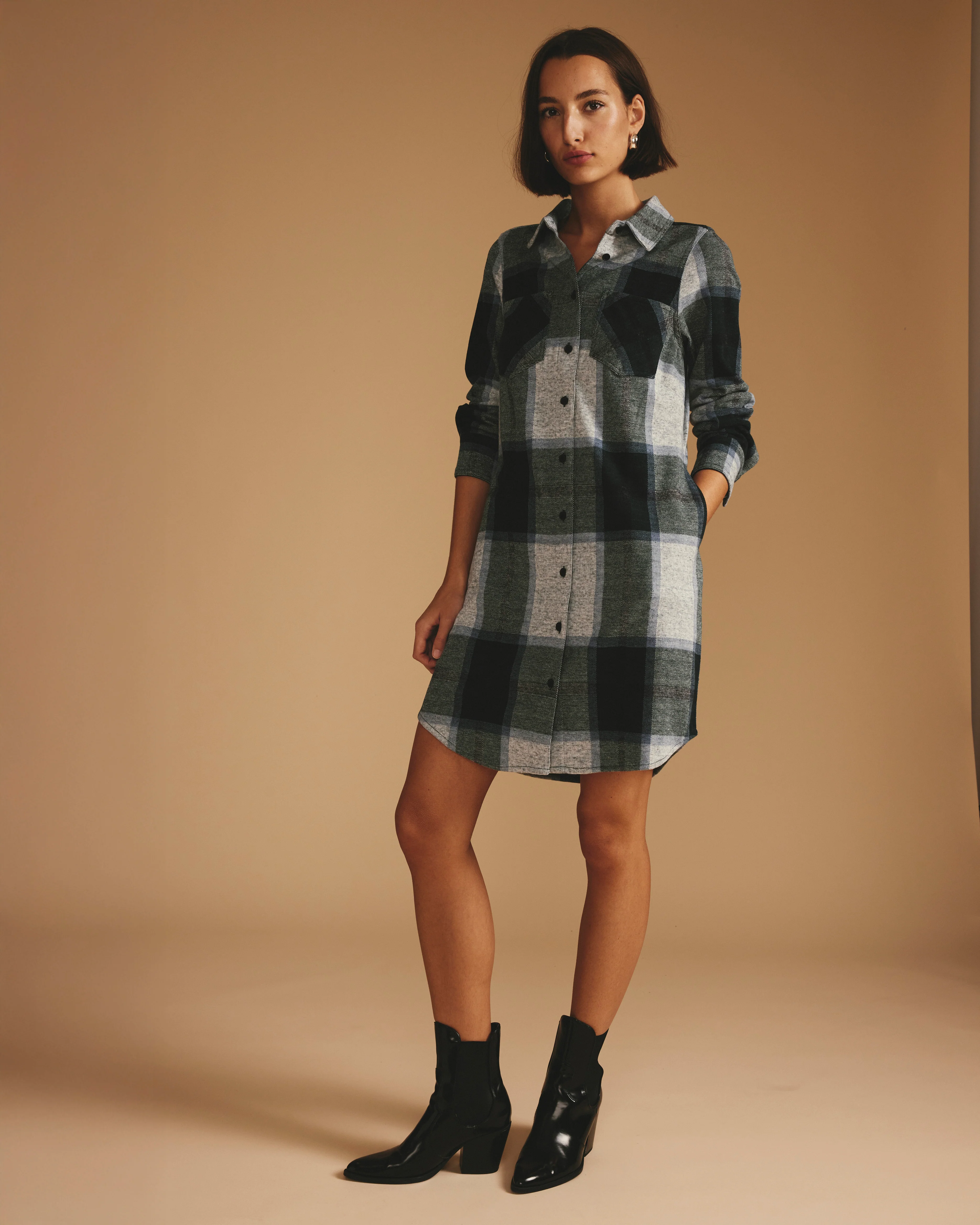 Maine Stretch Flannel Shirtdress - Mate Green Plaid - Image 2