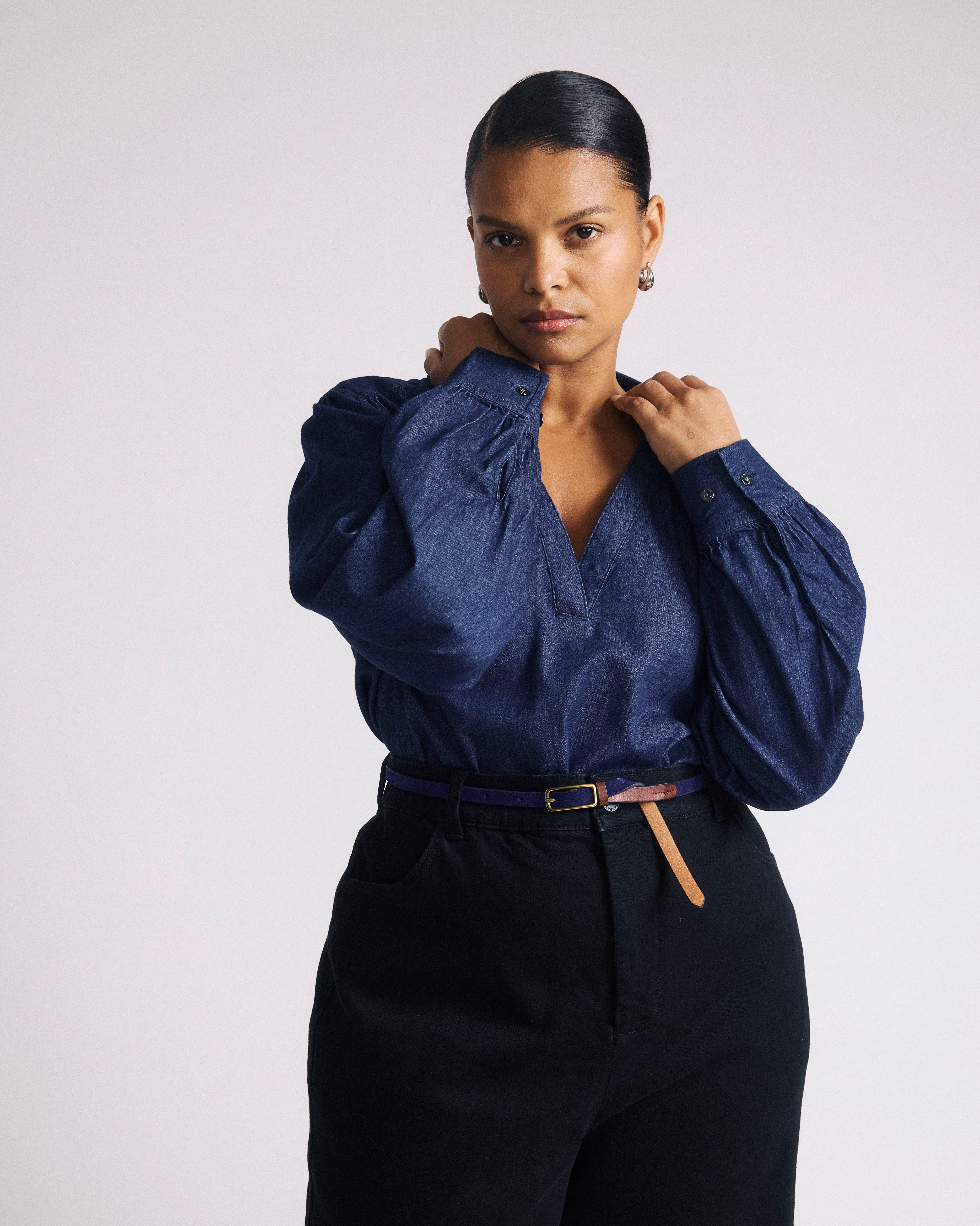 Maisie Cotton Chambray Blouse - Dark Indigo - Image 3