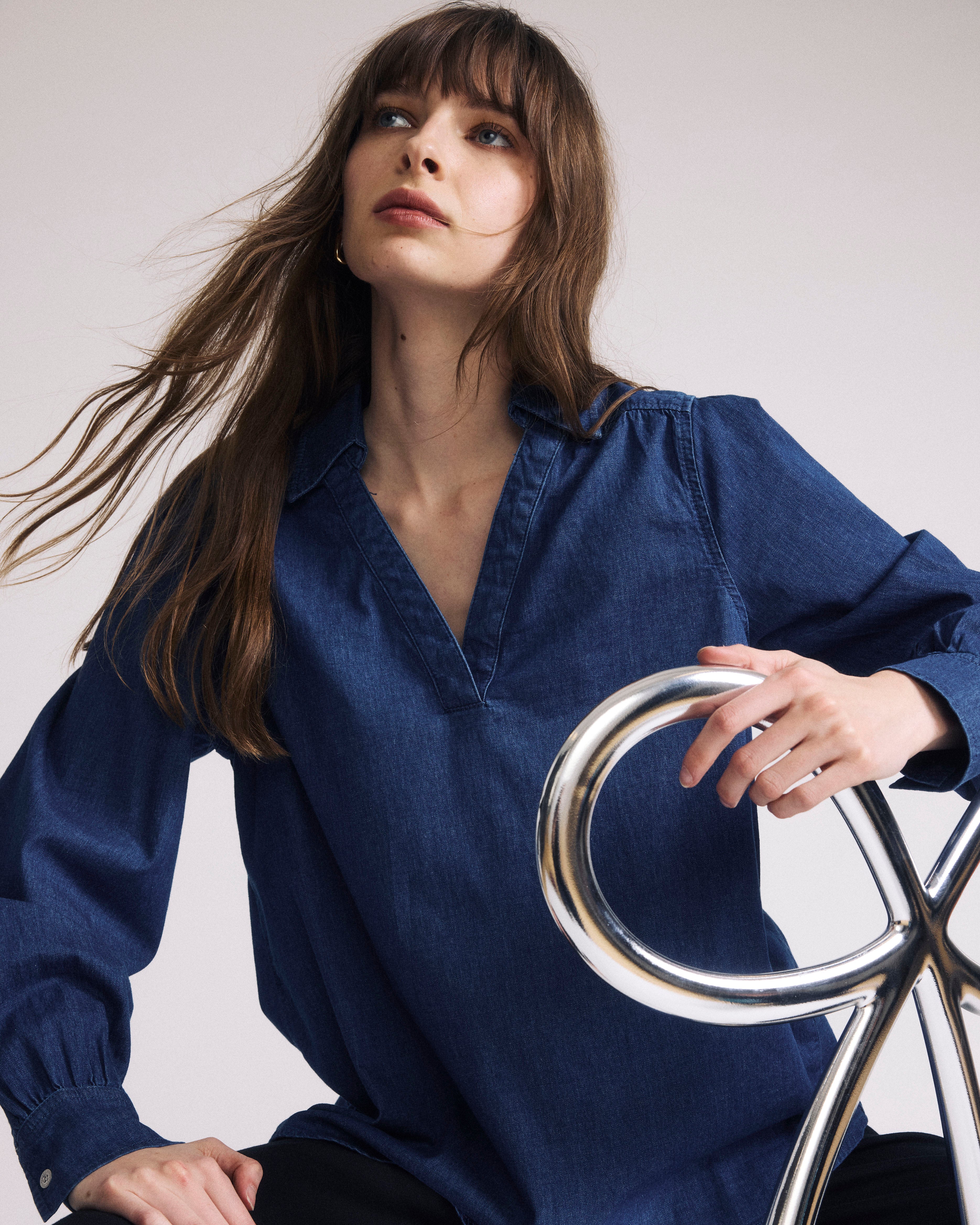 Maisie Cotton Chambray Blouse - Vintage Indigo
