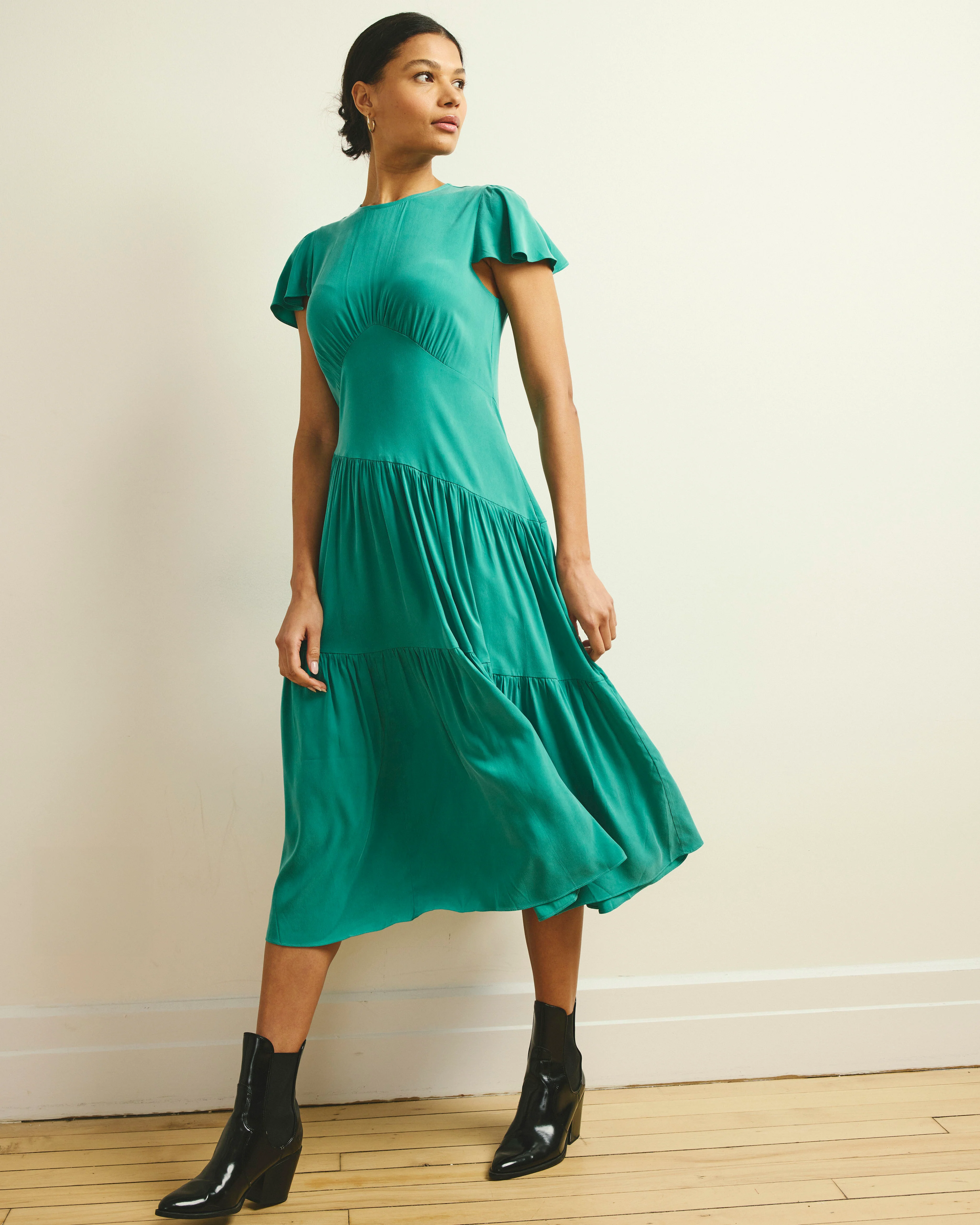 Mariella Stretch Cupro Dress - Green Tourmaline - Image 3