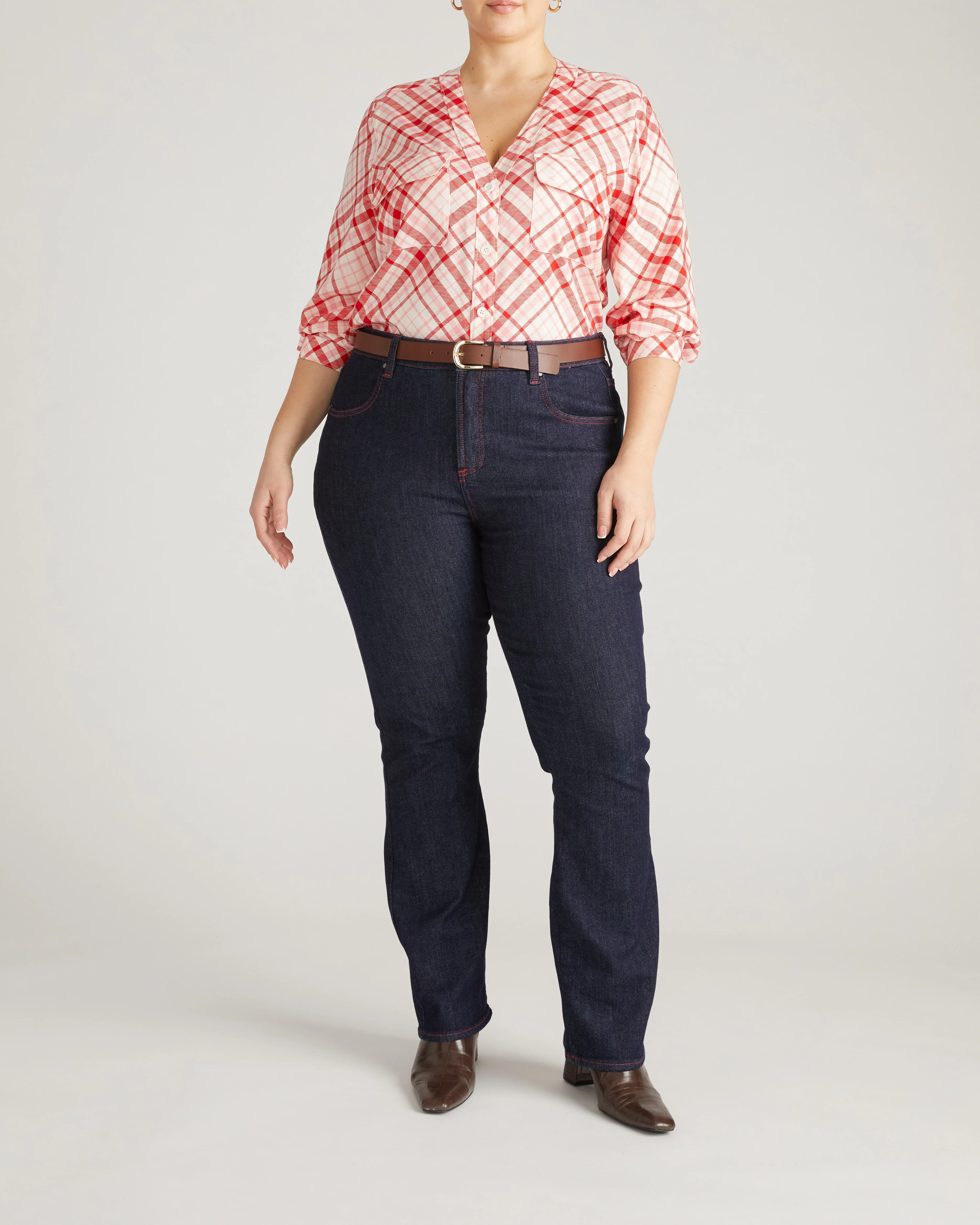 Marne Bootcut Jeans 32 inch - Americana Wash with Red Stitching - Image 4
