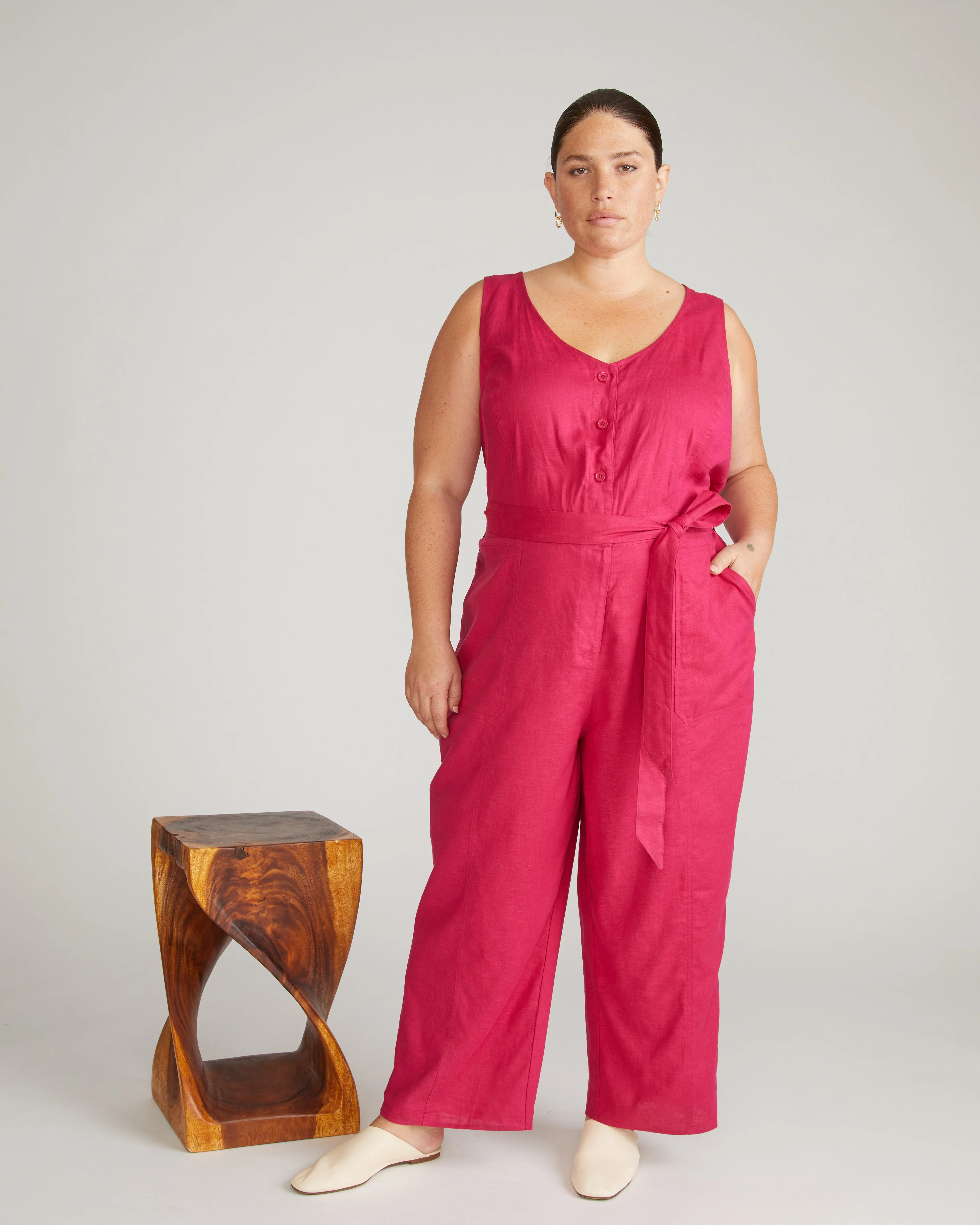 Matilda Linen Jumpsuit - Cerise - Image 3