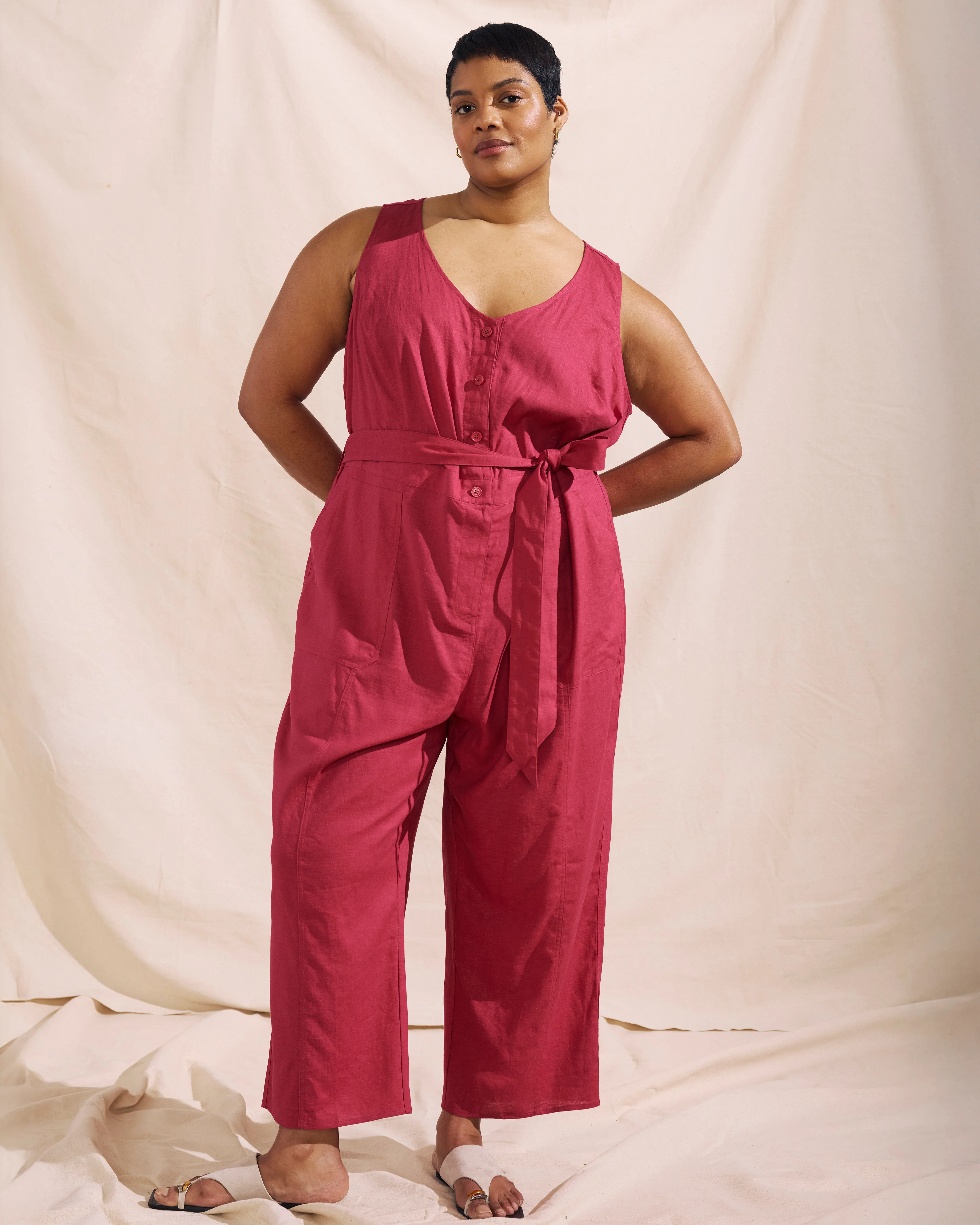 Matilda Linen Jumpsuit - Cerise - Image 4