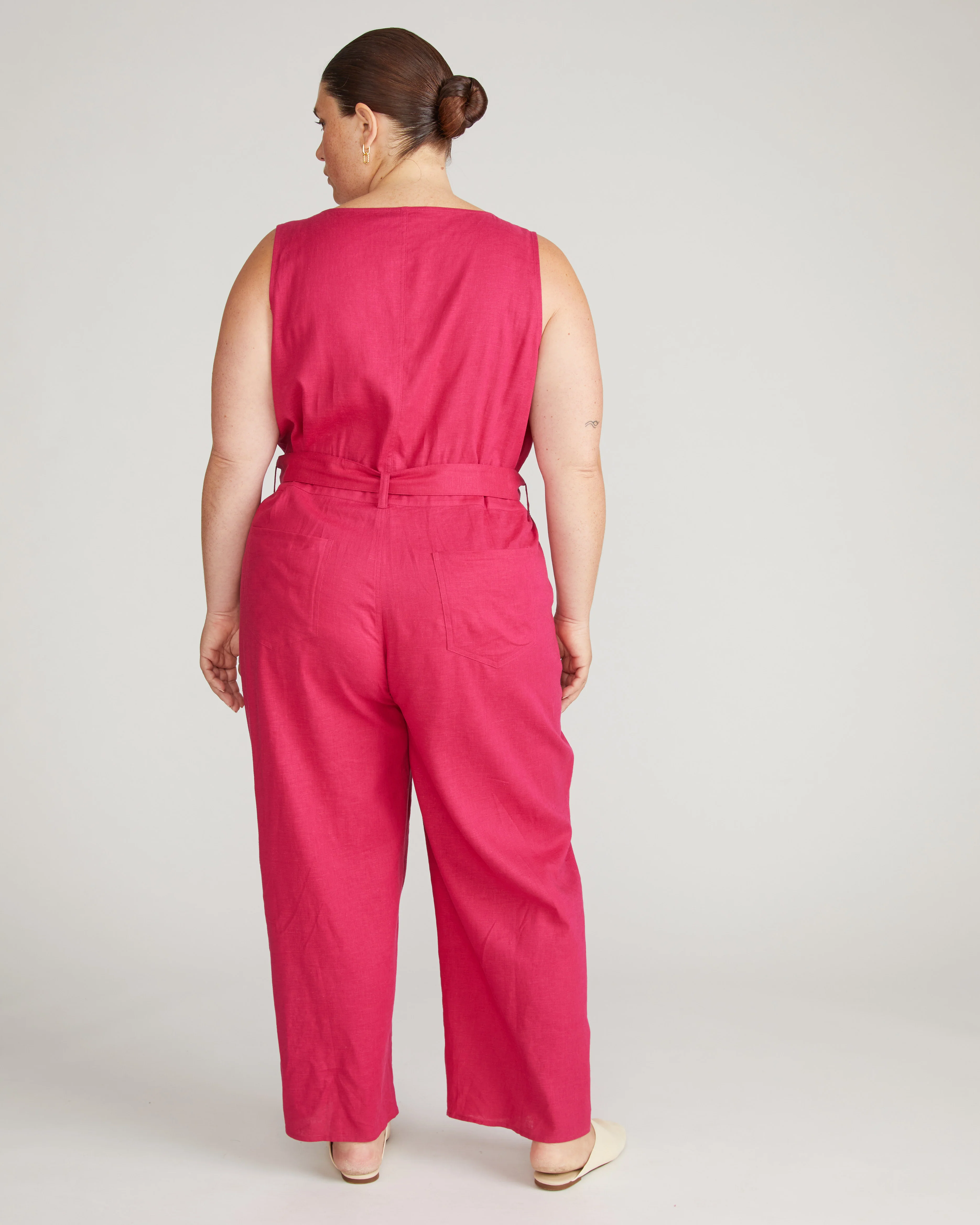 Matilda Linen Jumpsuit - Cerise - Image 7