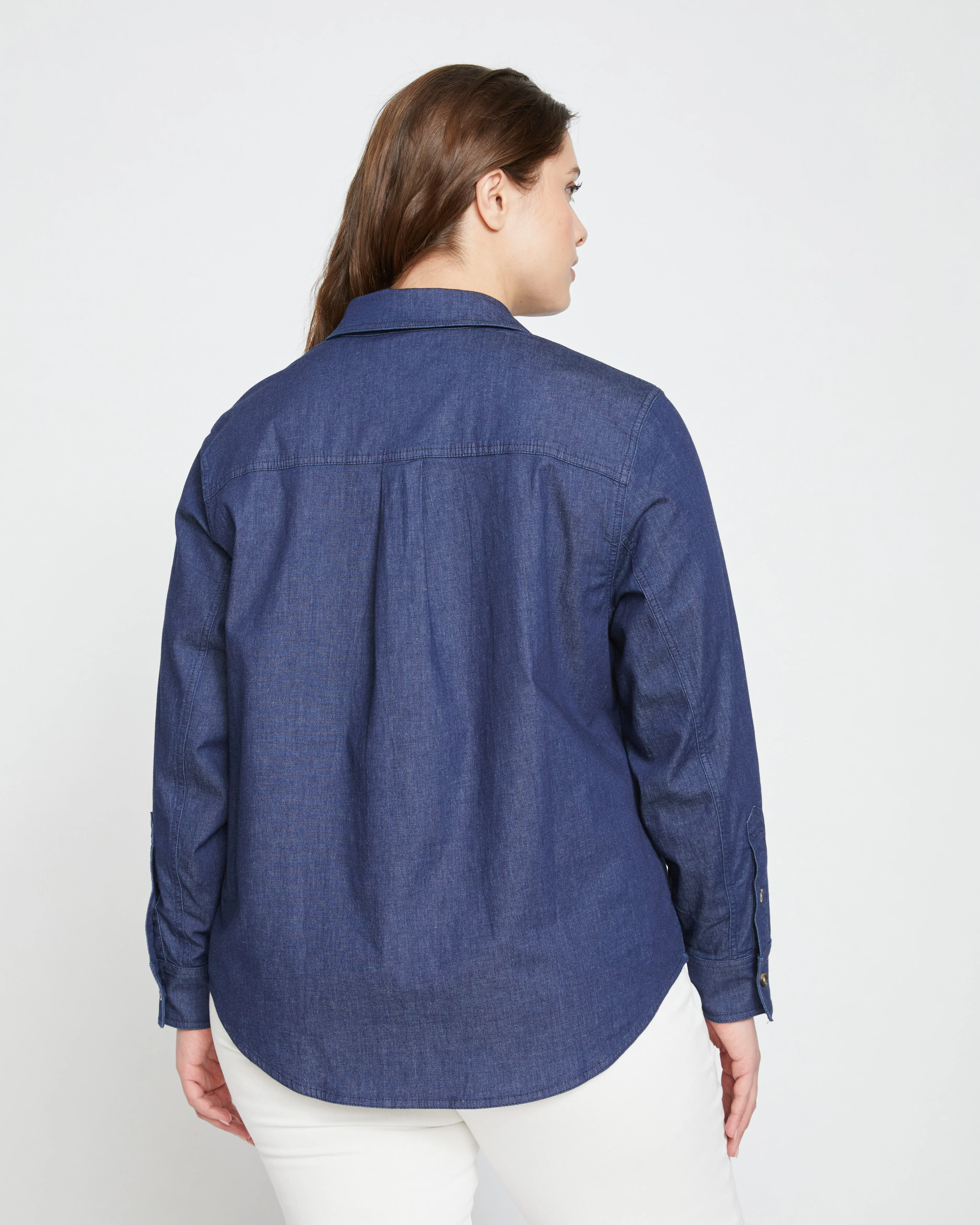 Minimalist Stretch Cotton Chambray Shirt - Dark Indigo - Image 7