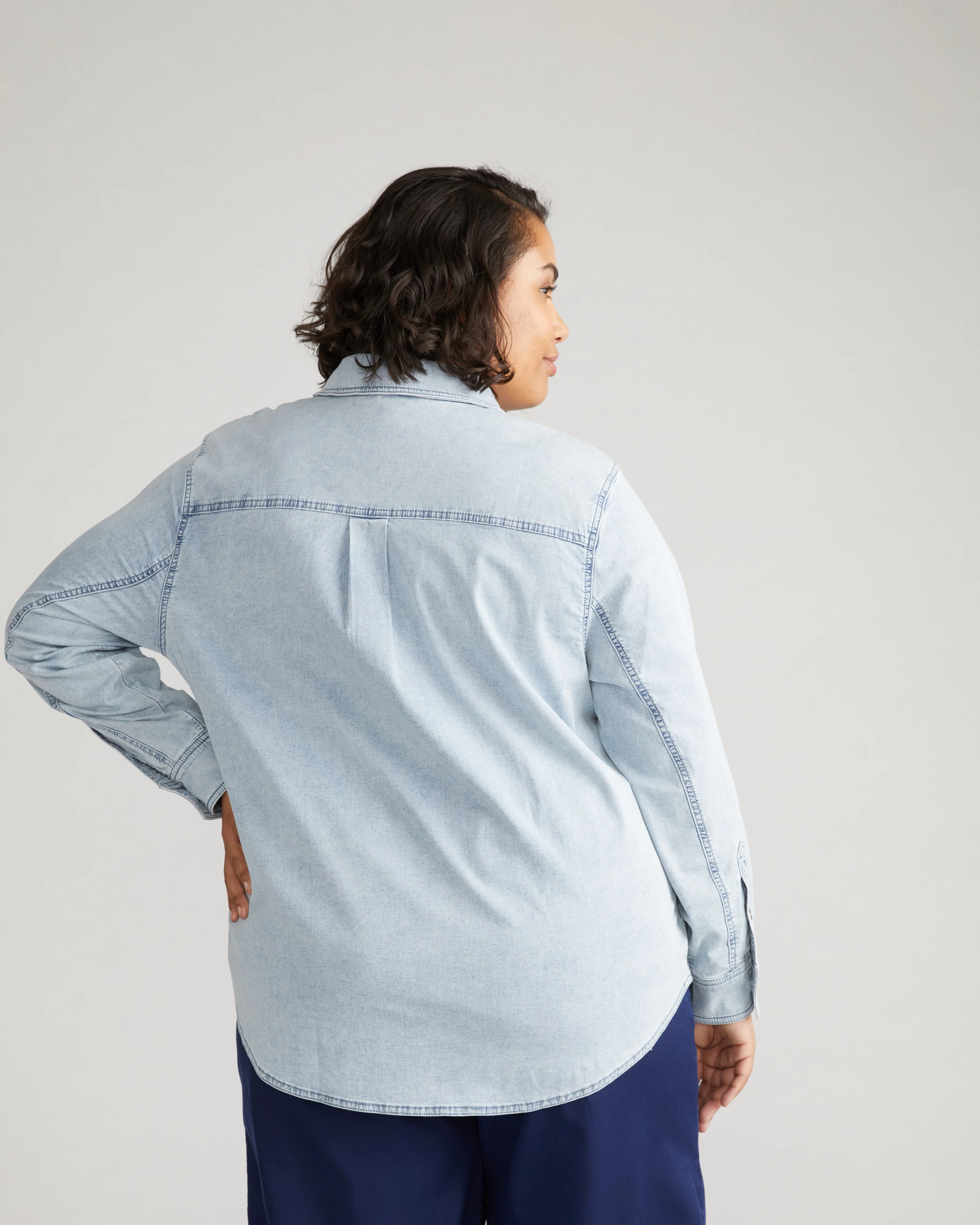 Minimalist Stretch Cotton Chambray Shirt - Heritage Blue - Image 4