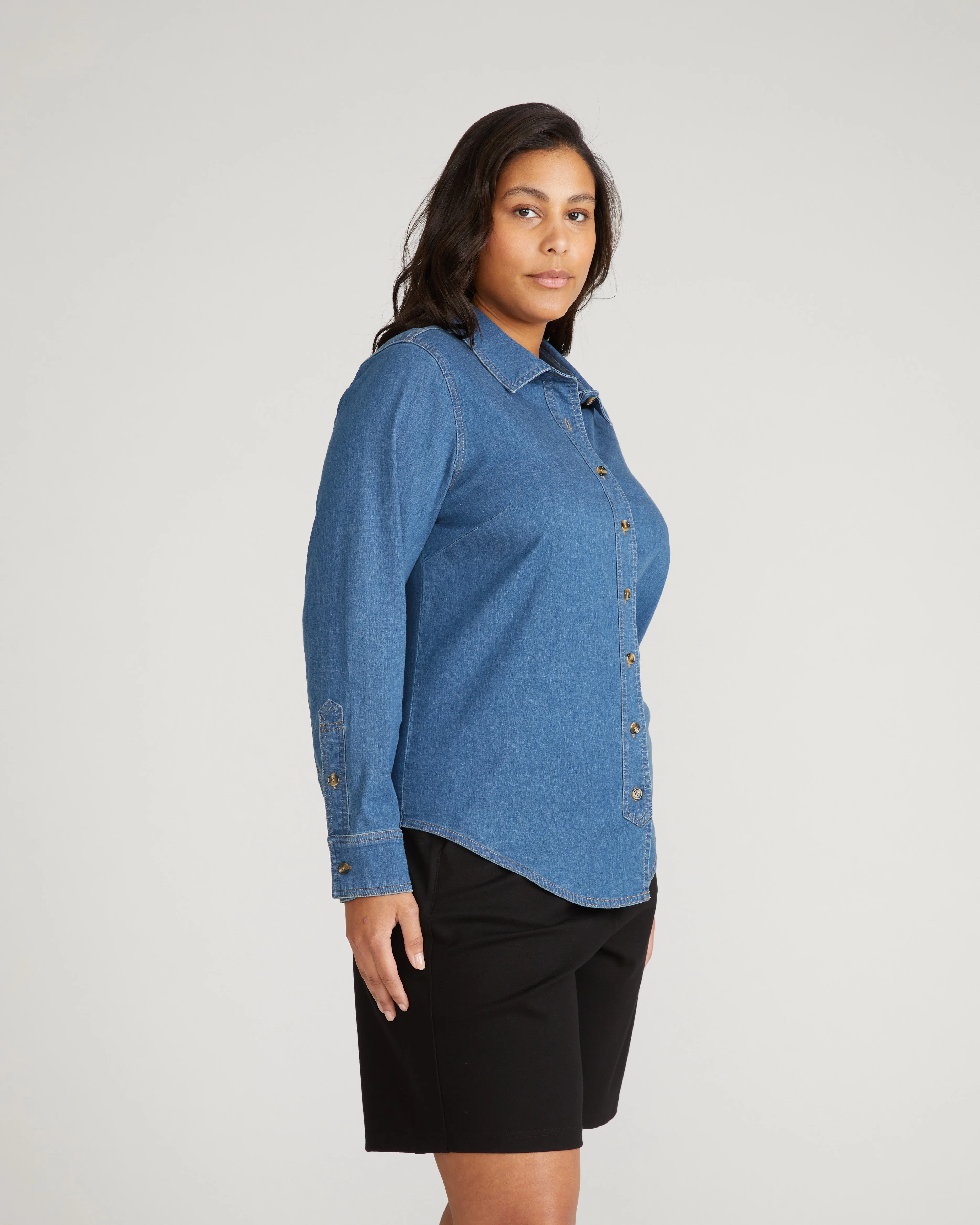 Minimalist Stretch Cotton Chambray Shirt - Orion Blue - Image 4