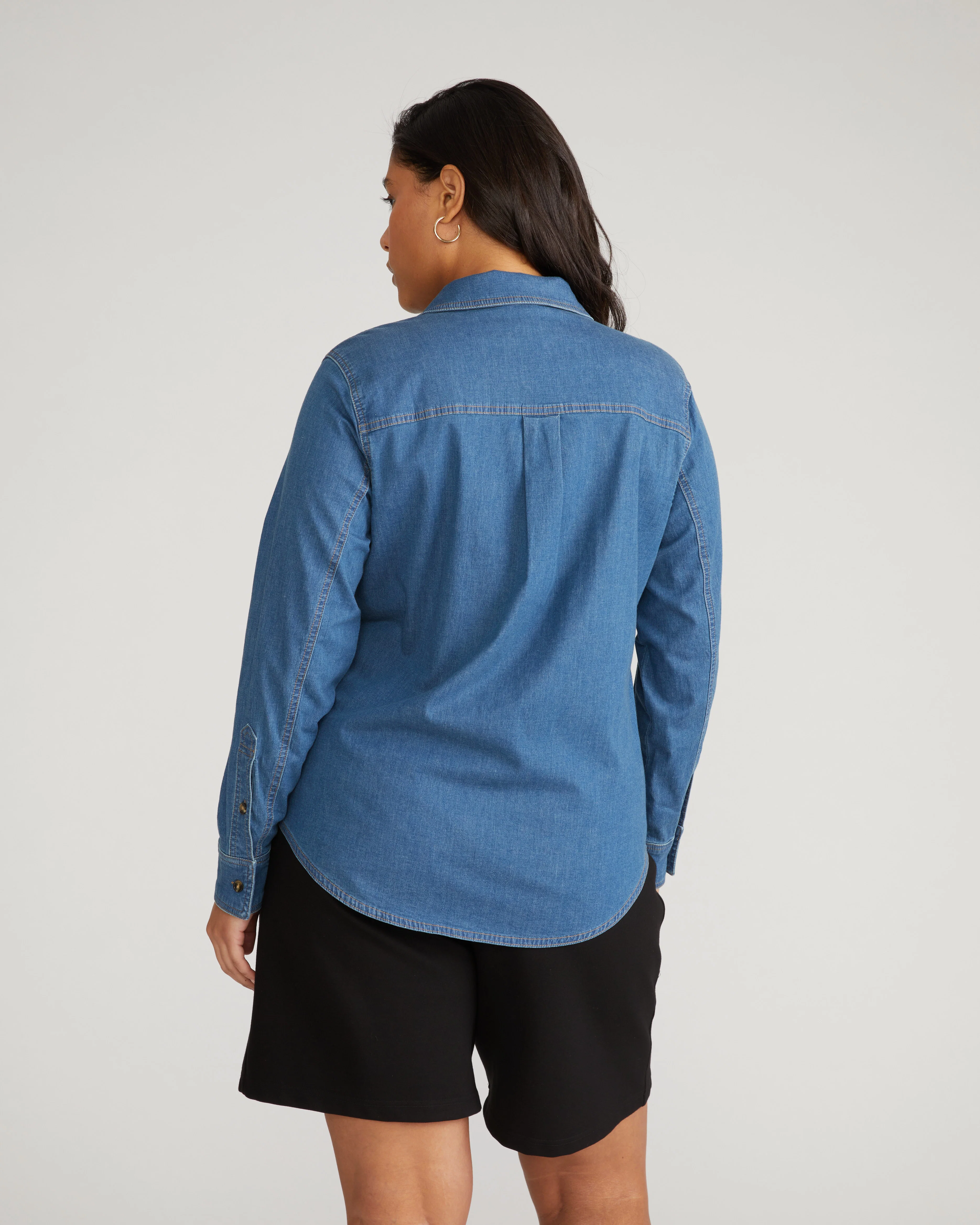 Minimalist Stretch Cotton Chambray Shirt - Orion Blue - Image 5