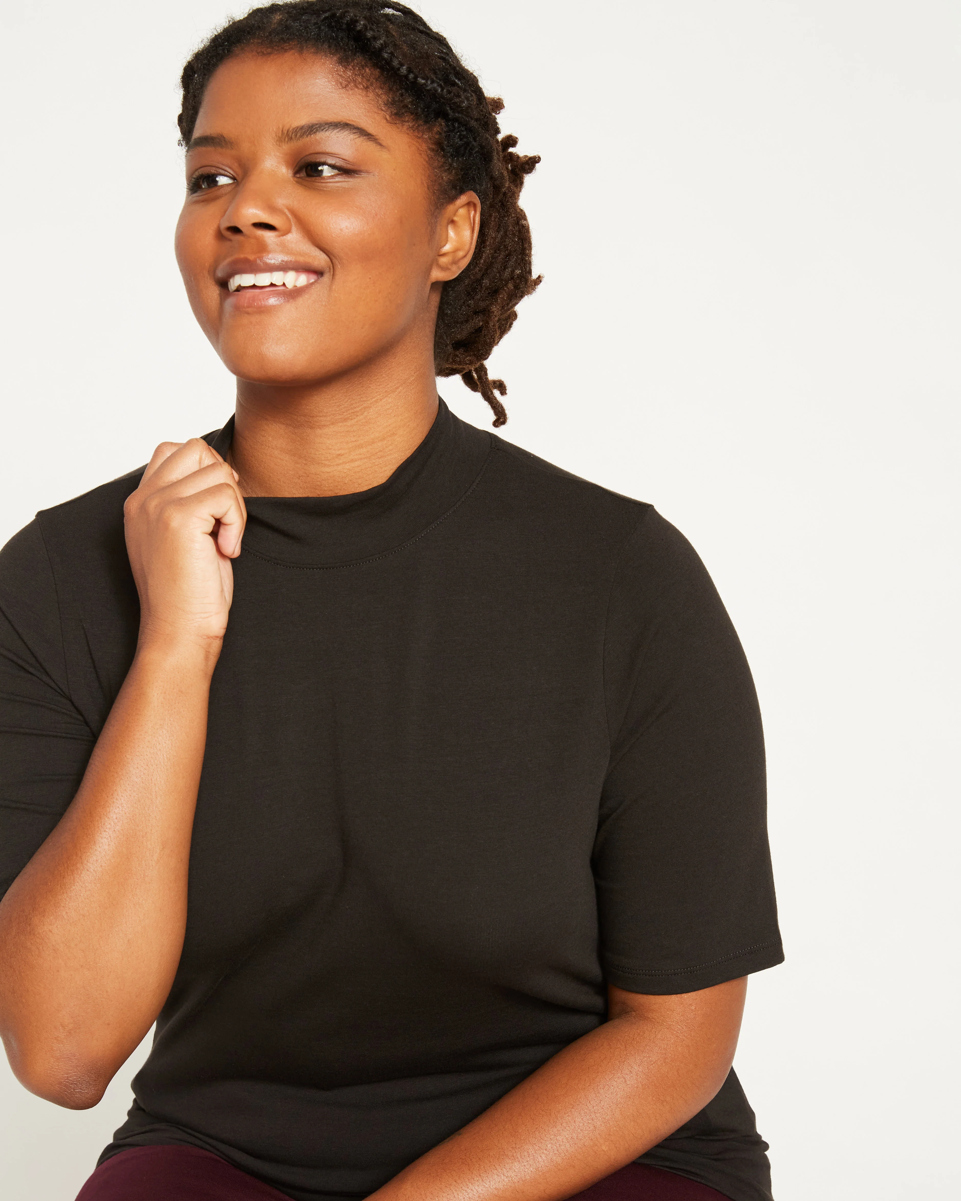 Modern Mock Neck Tee - Black - Image 2