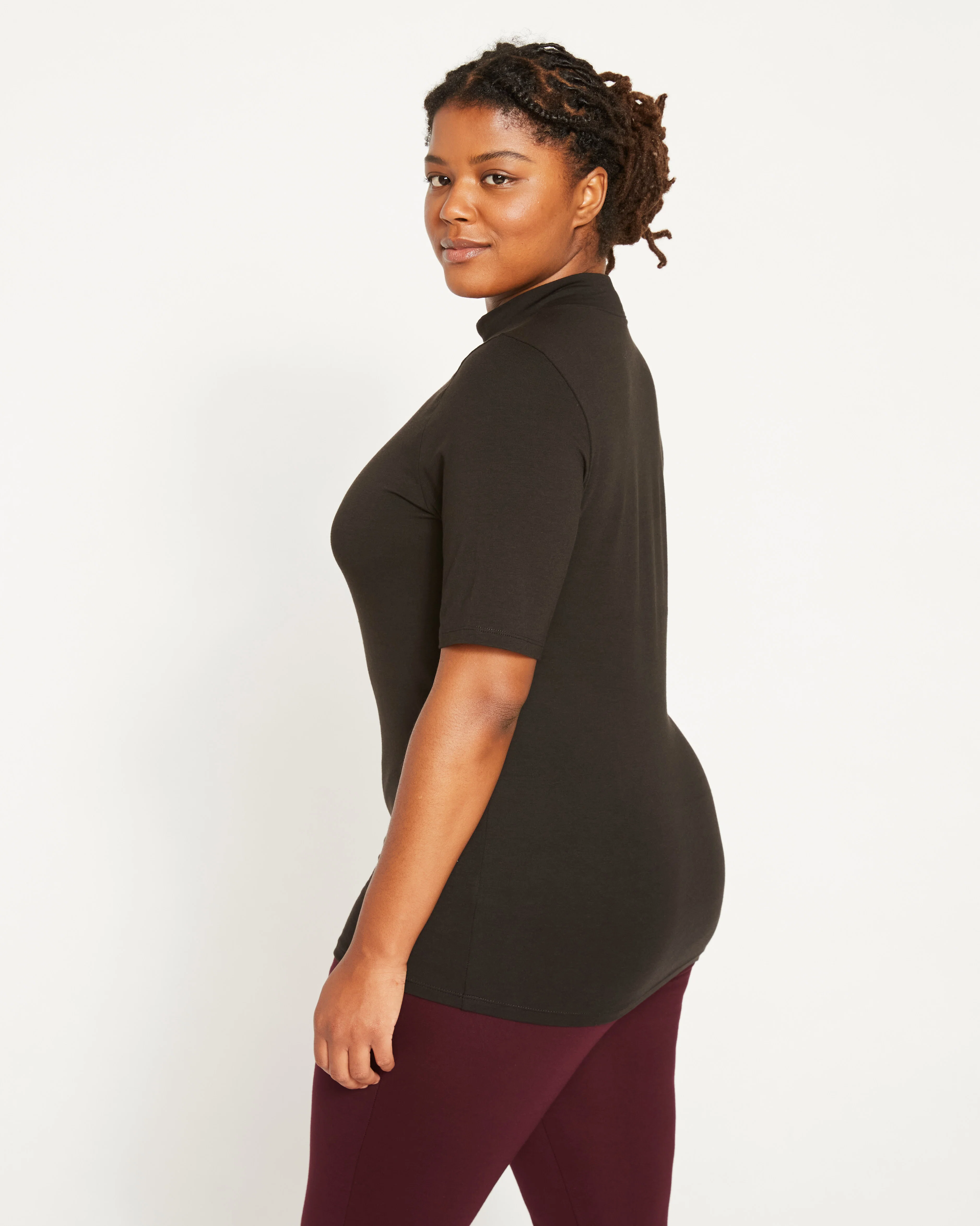 Modern Mock Neck Tee - Black - Image 3