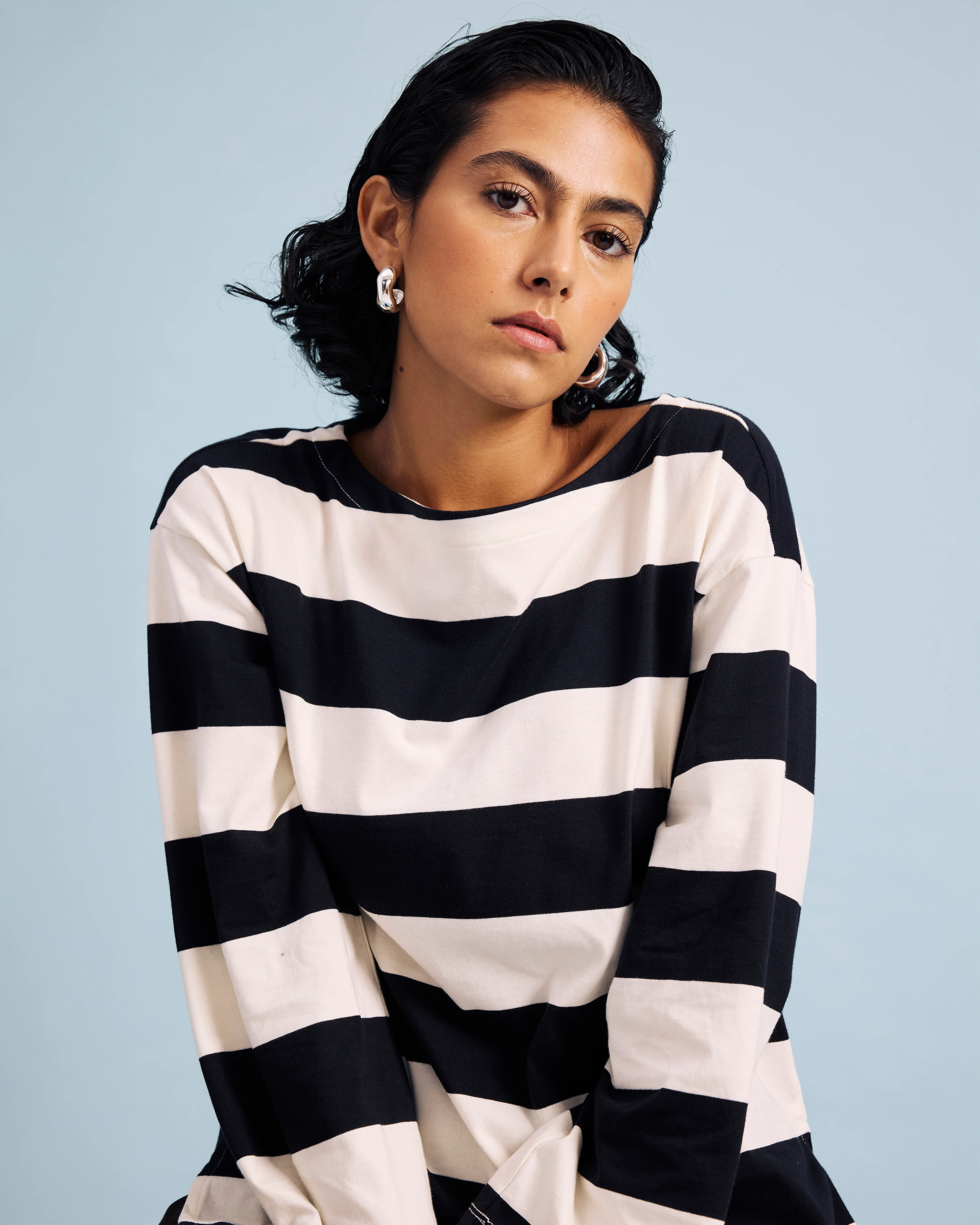 Montauk Breton Stripe Bell Sleeve Top - Ecru/Black Rugby Stripe - Image 2