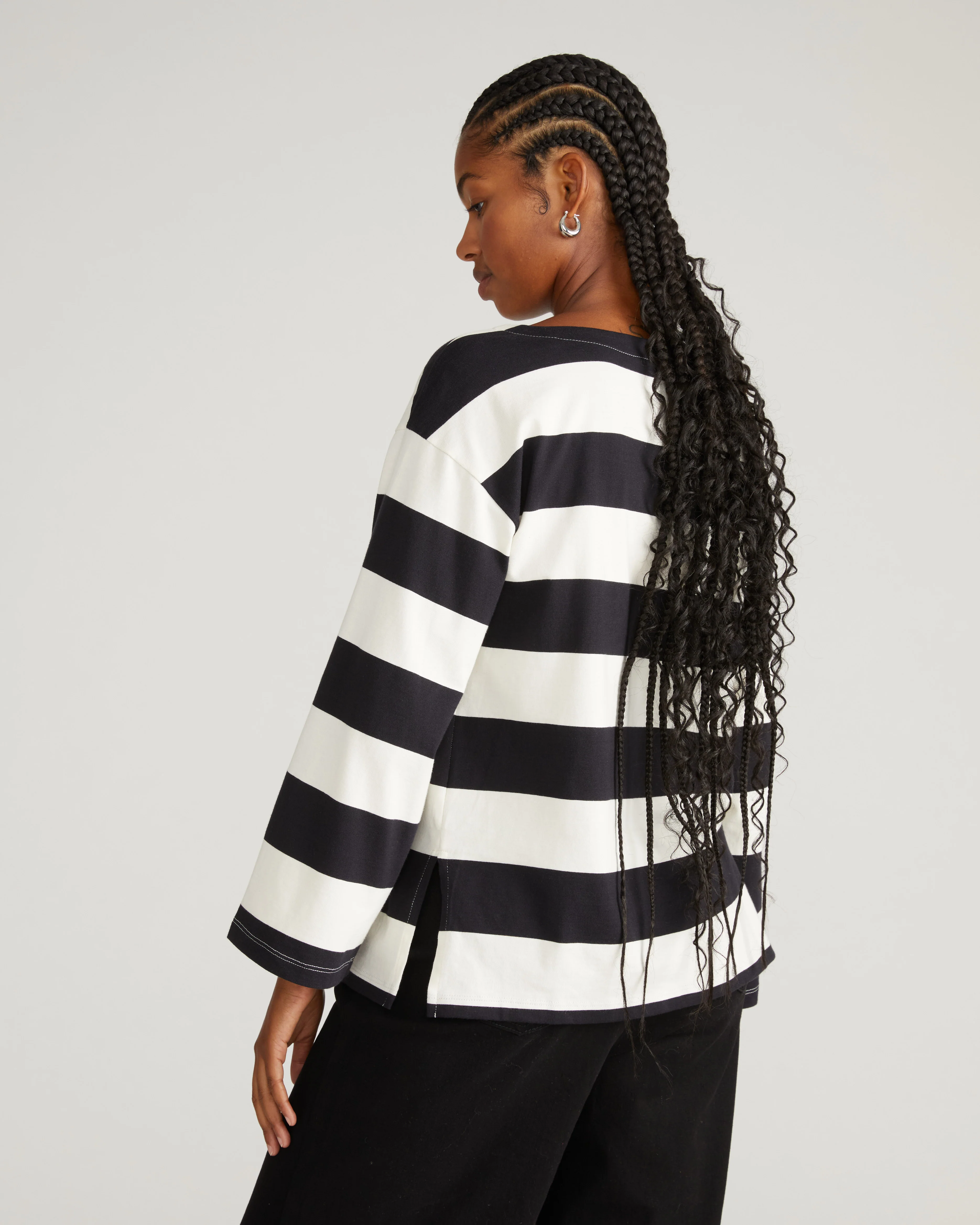 Montauk Breton Stripe Bell Sleeve Top - Ecru/Black Rugby Stripe - Image 6