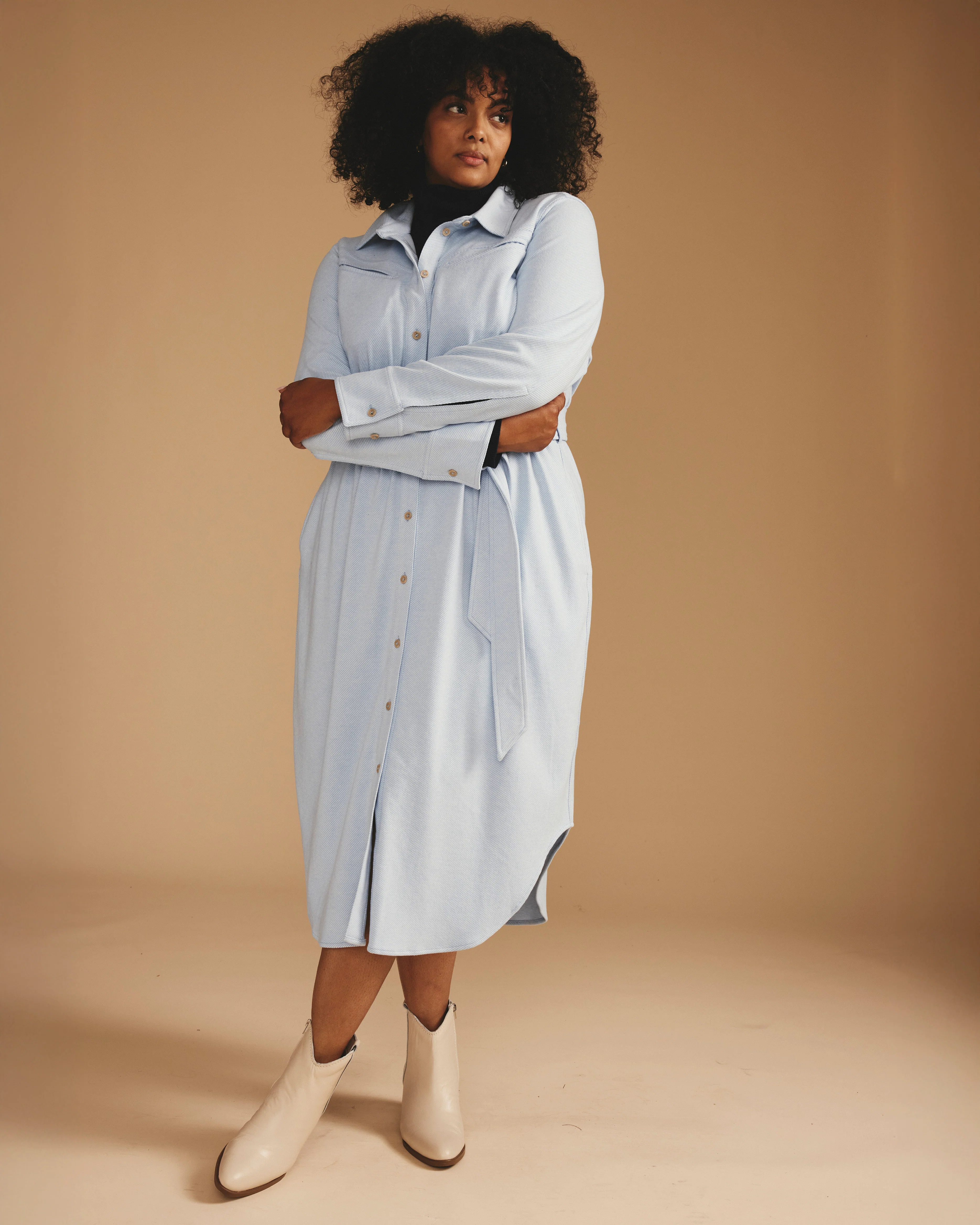 Morgan Belted Stretch Flannel Shirtdress - Battenberg Twill - Image 3