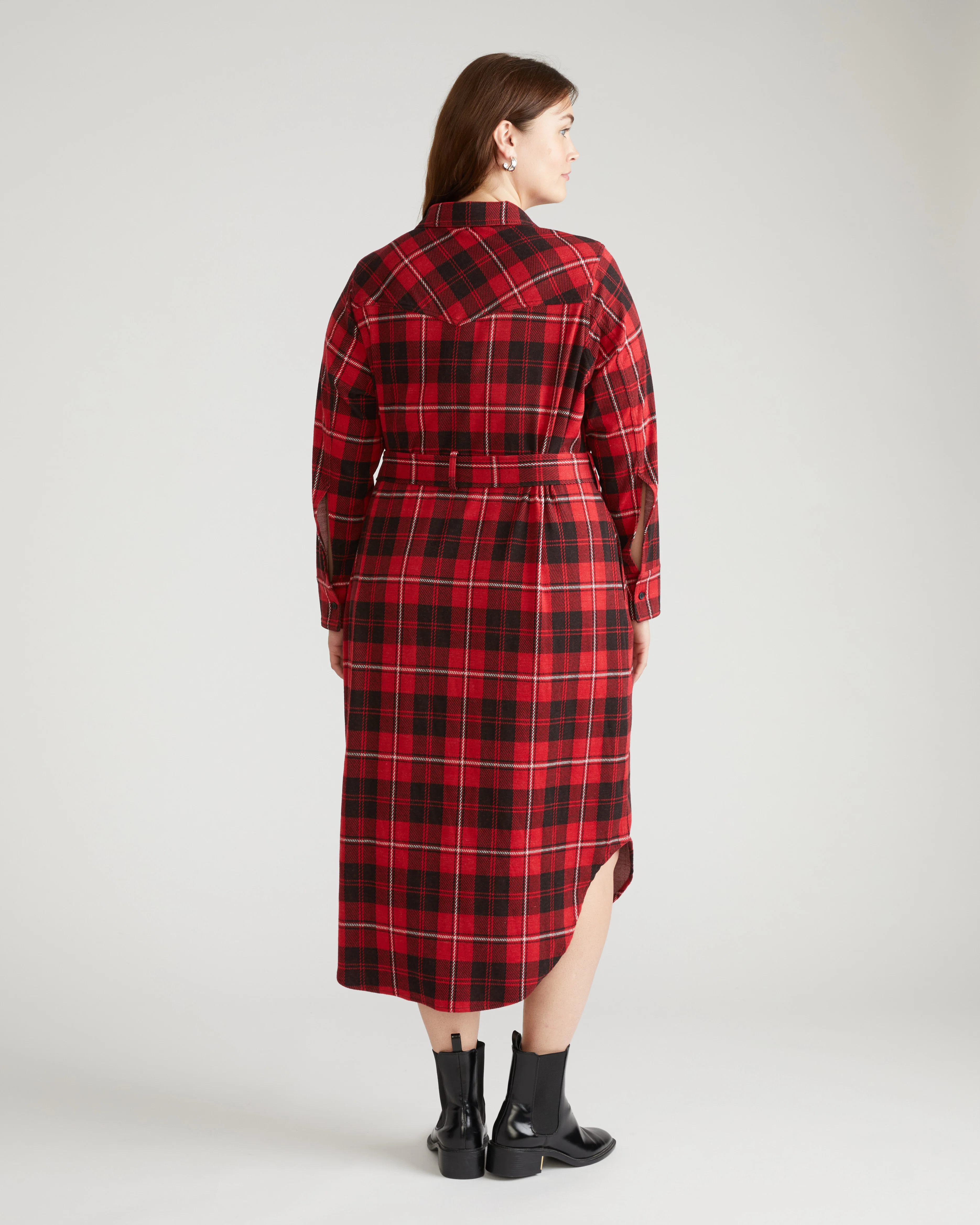 Morgan Belted Stretch Flannel Shirtdress - Ridge Brew Red Plaid - Image 4