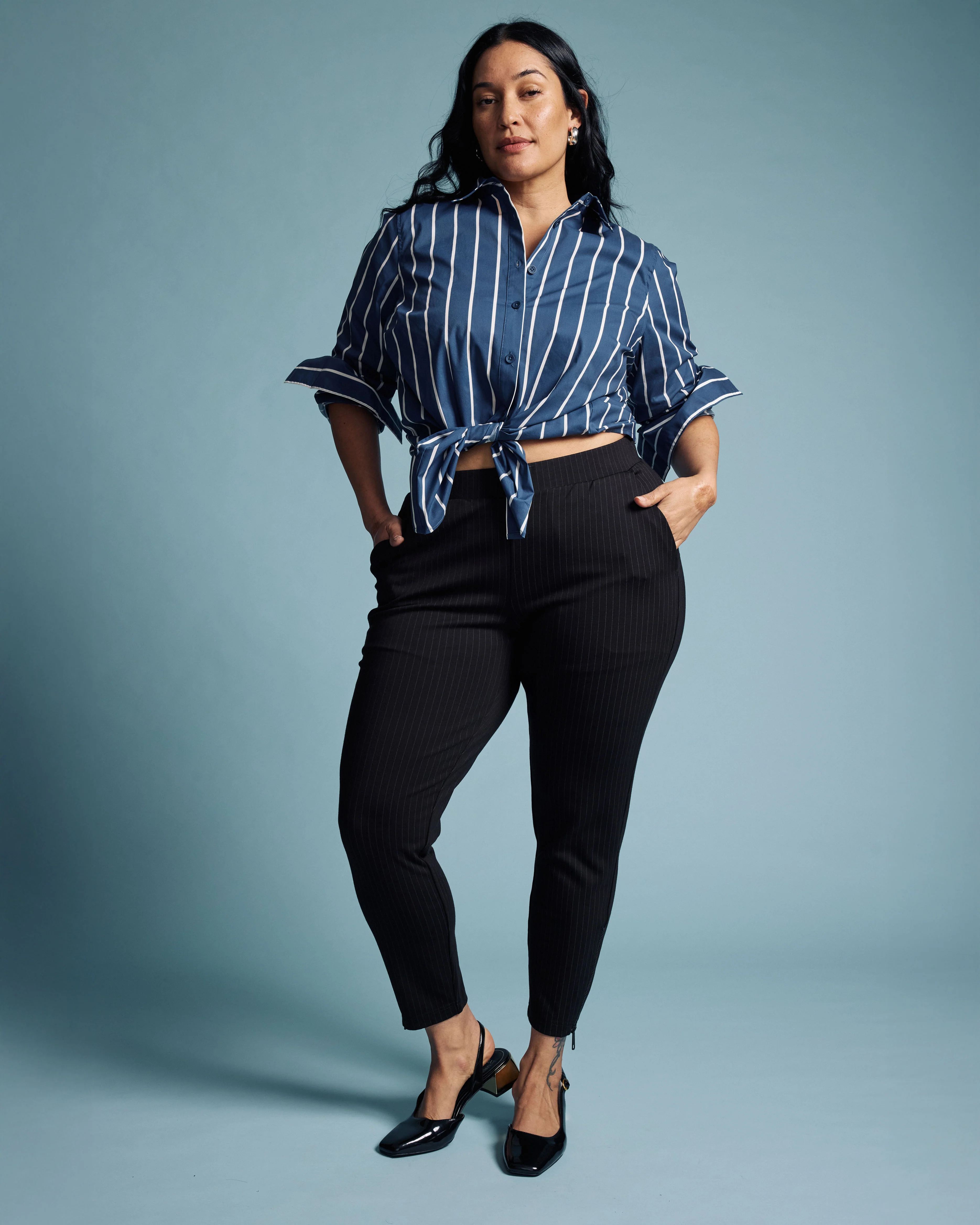 Moro Pocket Signature Ponte Pants - Slate Pinstripe - Image 2