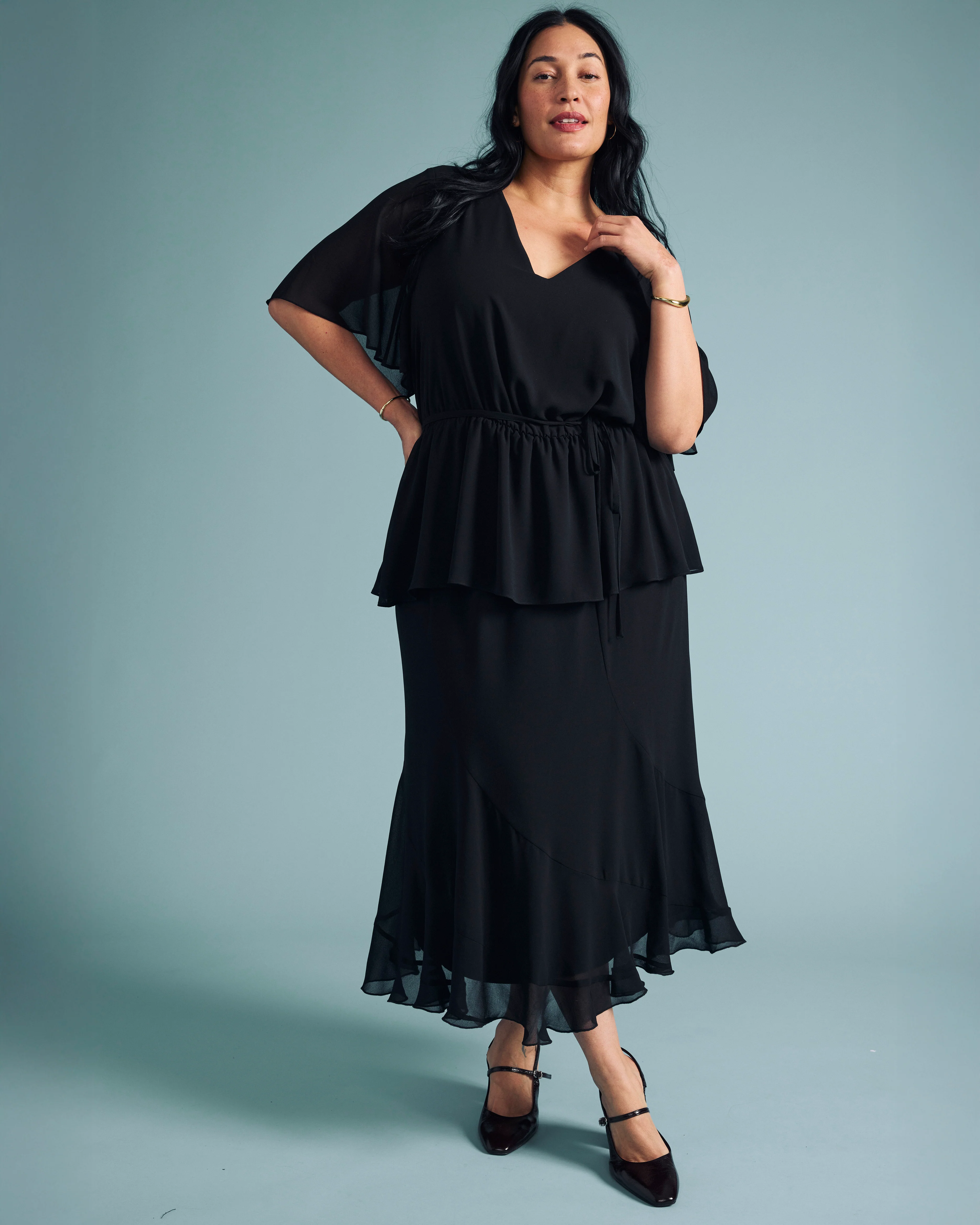 Navarte Chiffon Midi Skirt - Black - Image 4