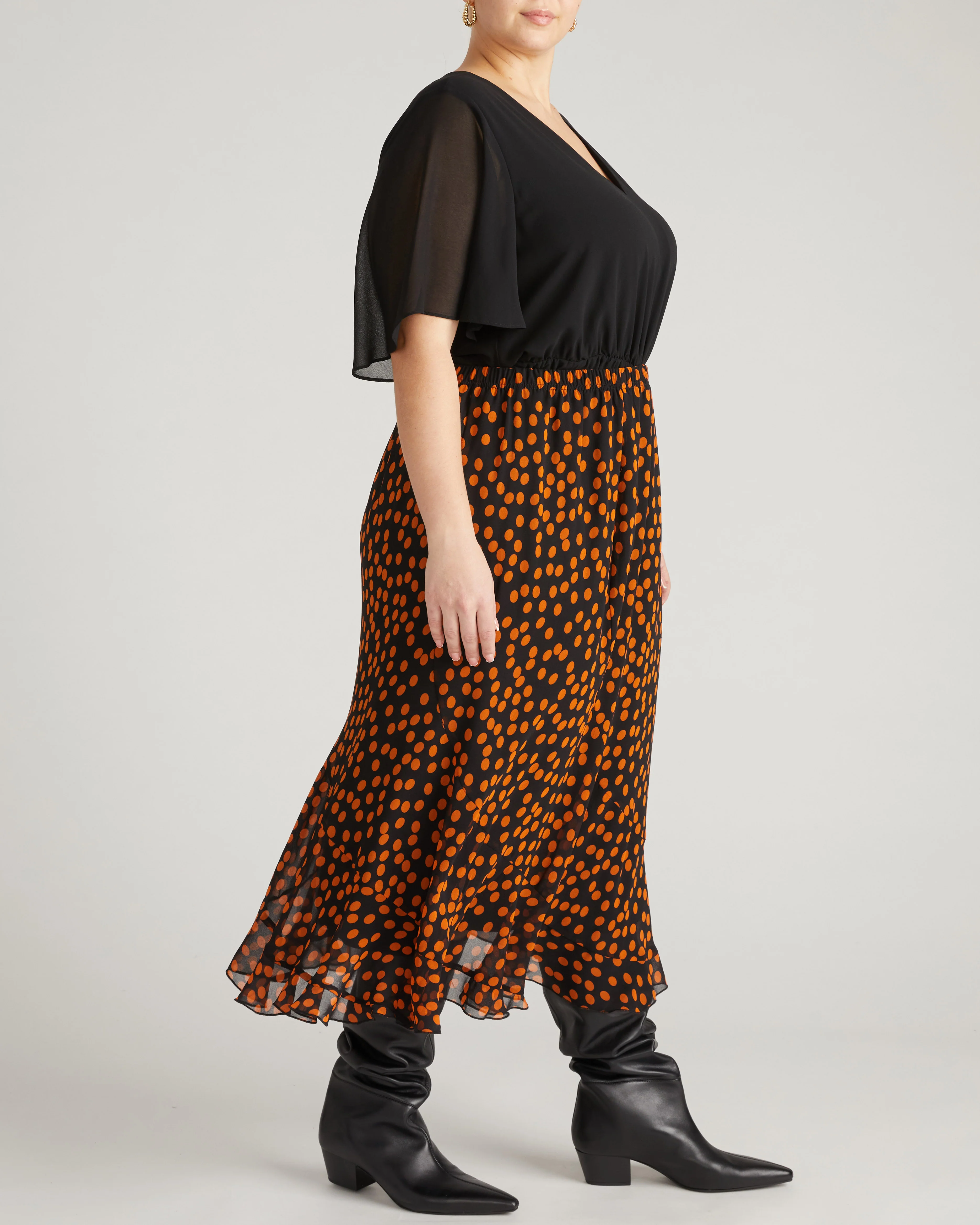 Navarte Chiffon Midi Skirt - Black/Orange Dot Print - Image 6