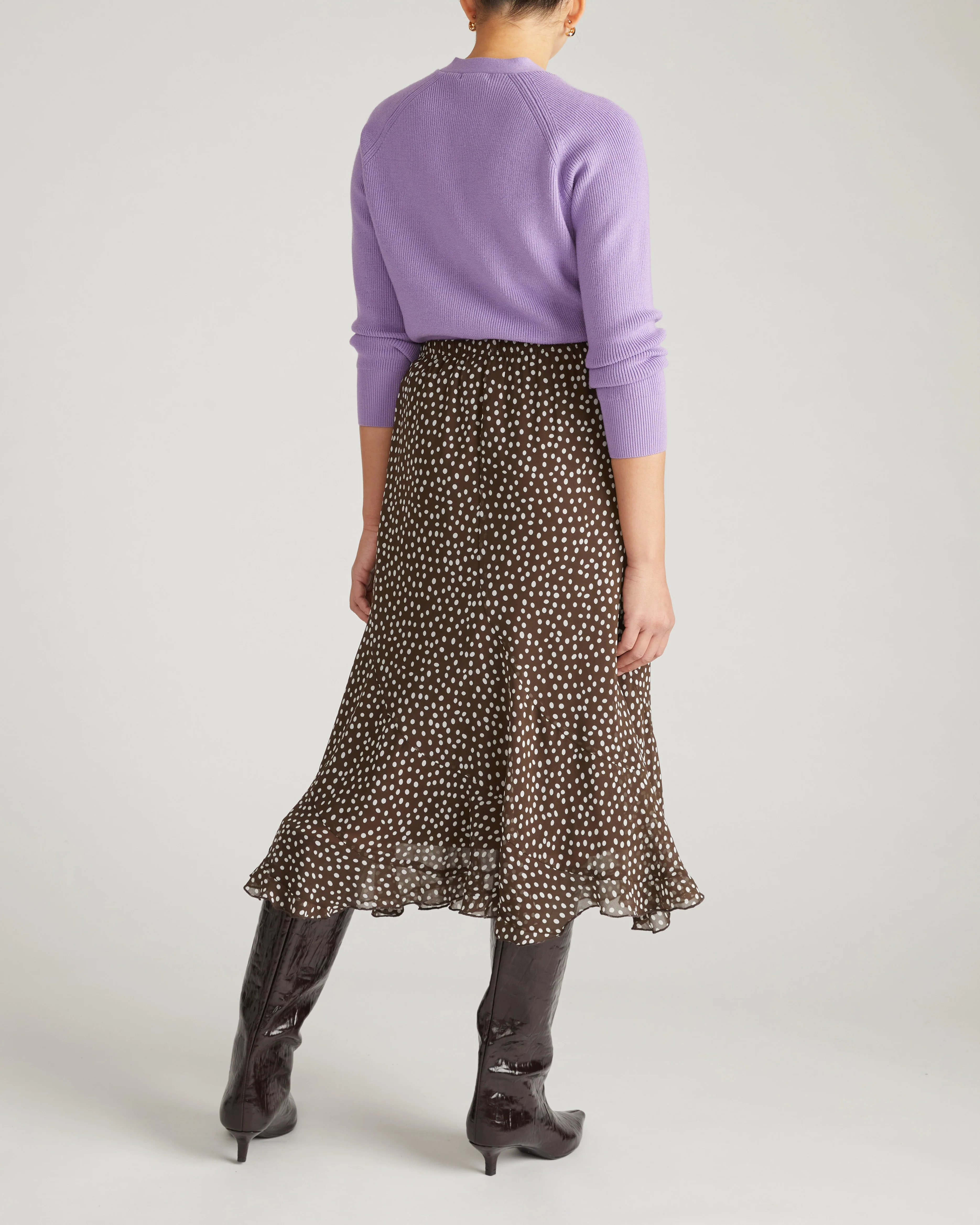 Navarte Chiffon Midi Skirt - Brown/White Dot Print - Image 10