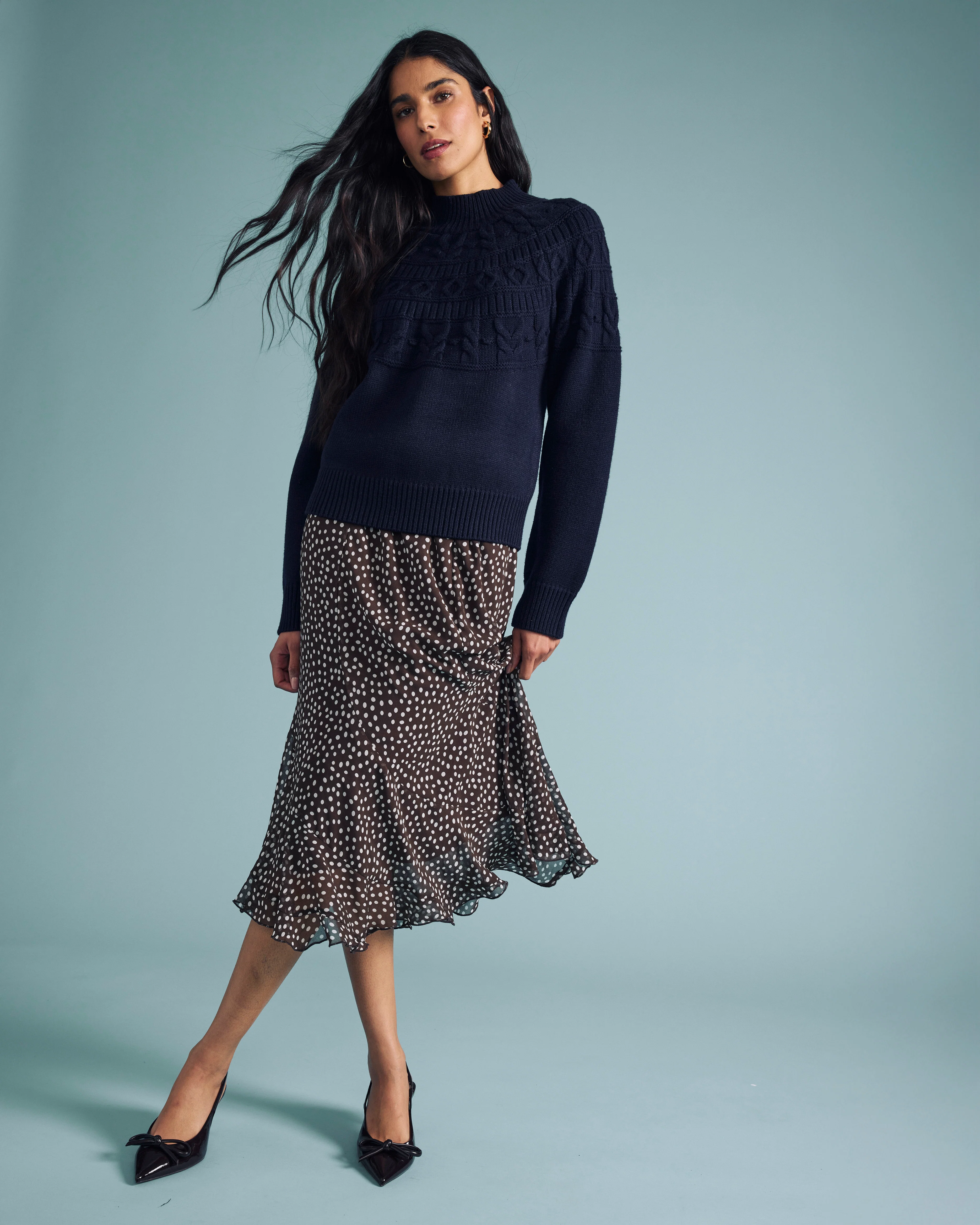 Navarte Chiffon Midi Skirt - Brown/White Dot Print - Image 4