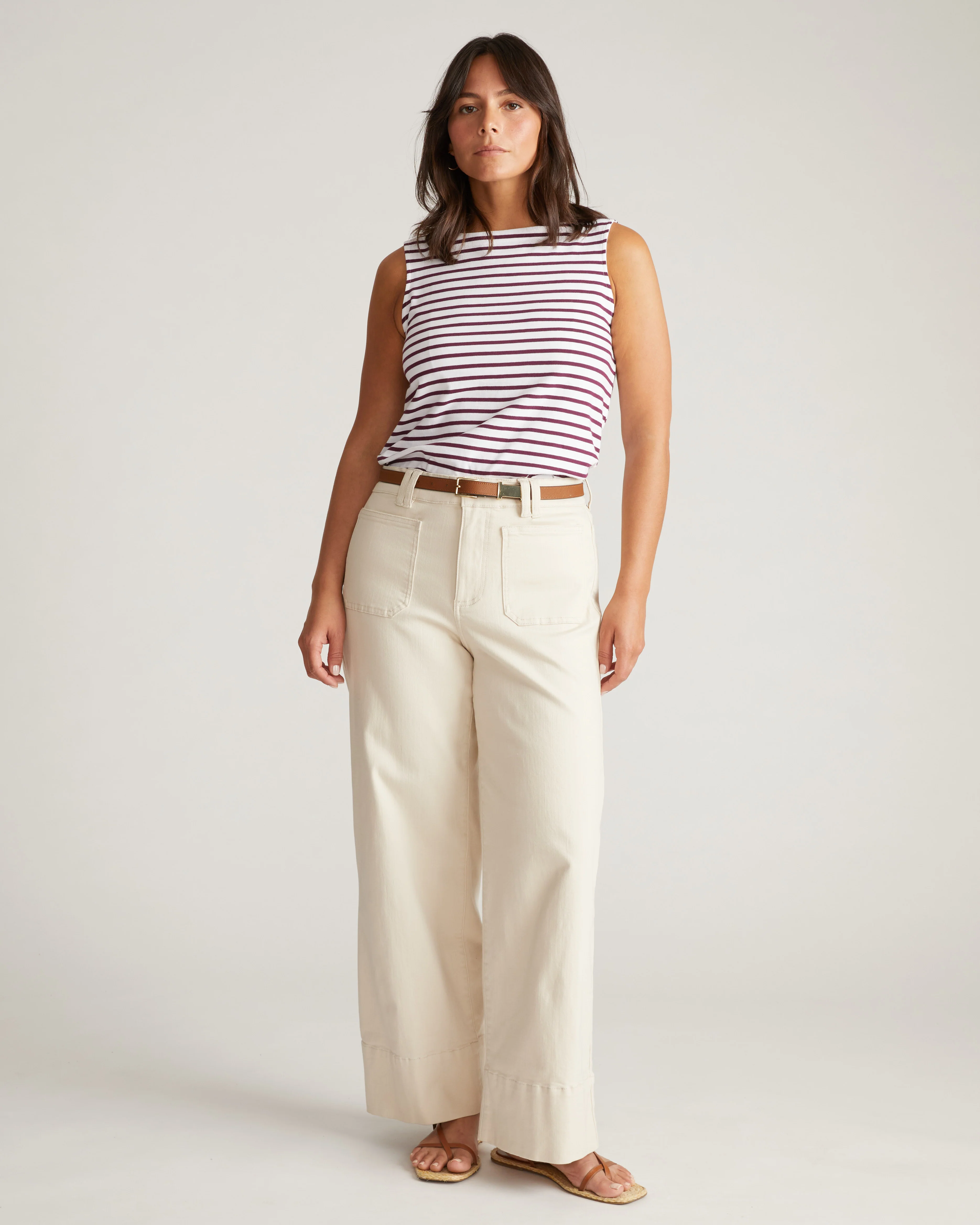 Noyack Breton Stripe Boatneck Tank - White/Gamay Stripe - Image 2