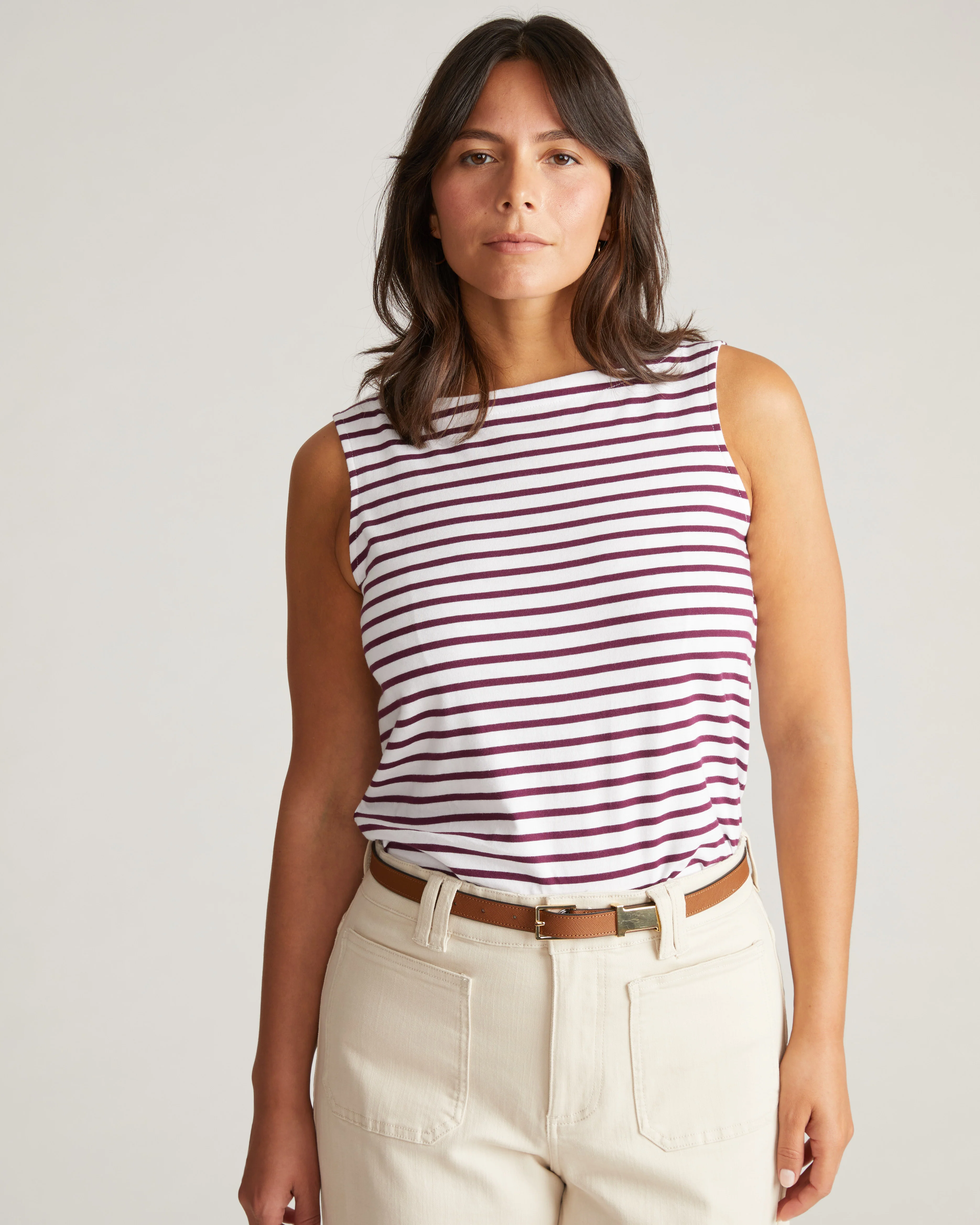 Noyack Breton Stripe Boatneck Tank - White/Gamay Stripe - Image 3