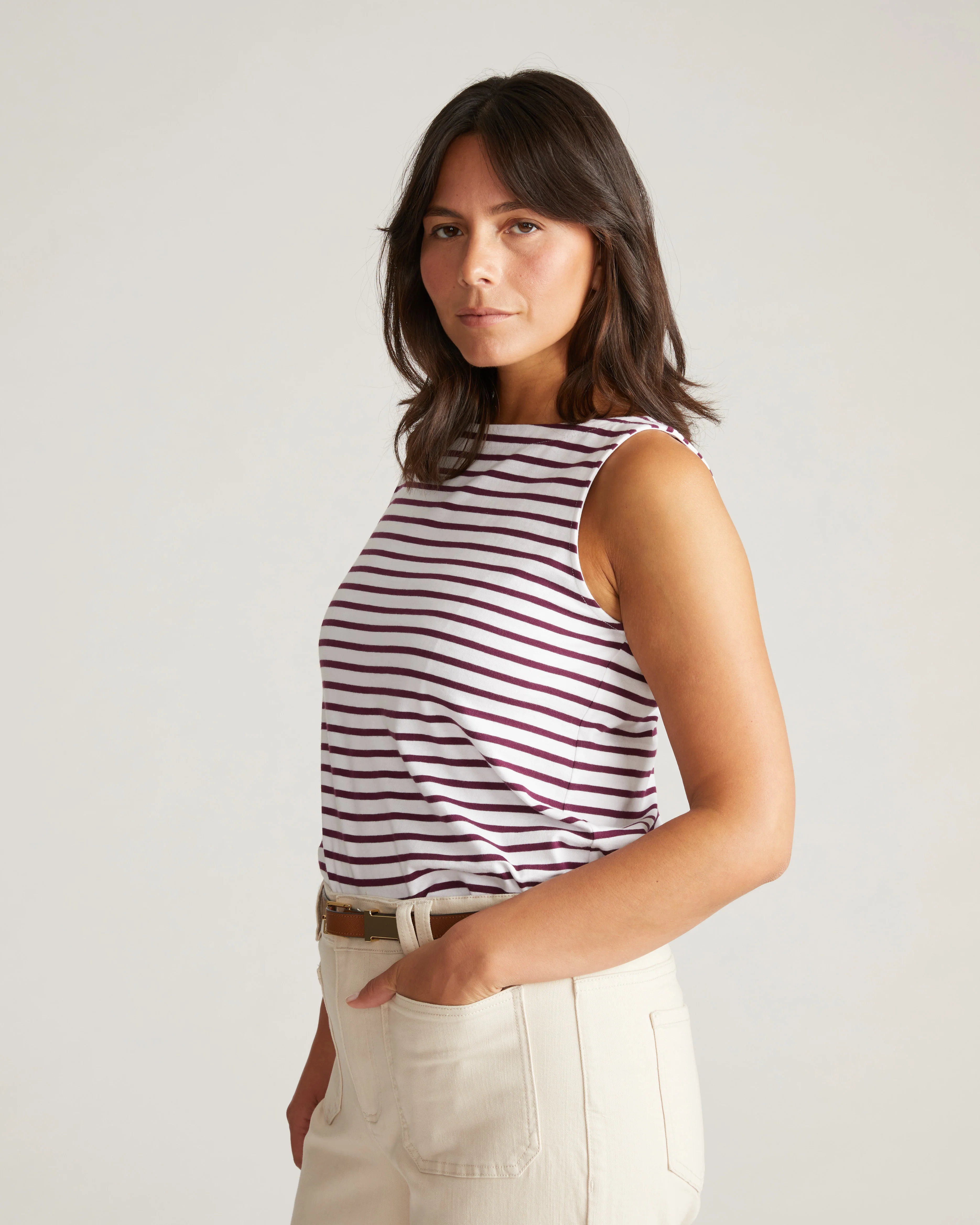 Noyack Breton Stripe Boatneck Tank - White/Gamay Stripe - Image 4
