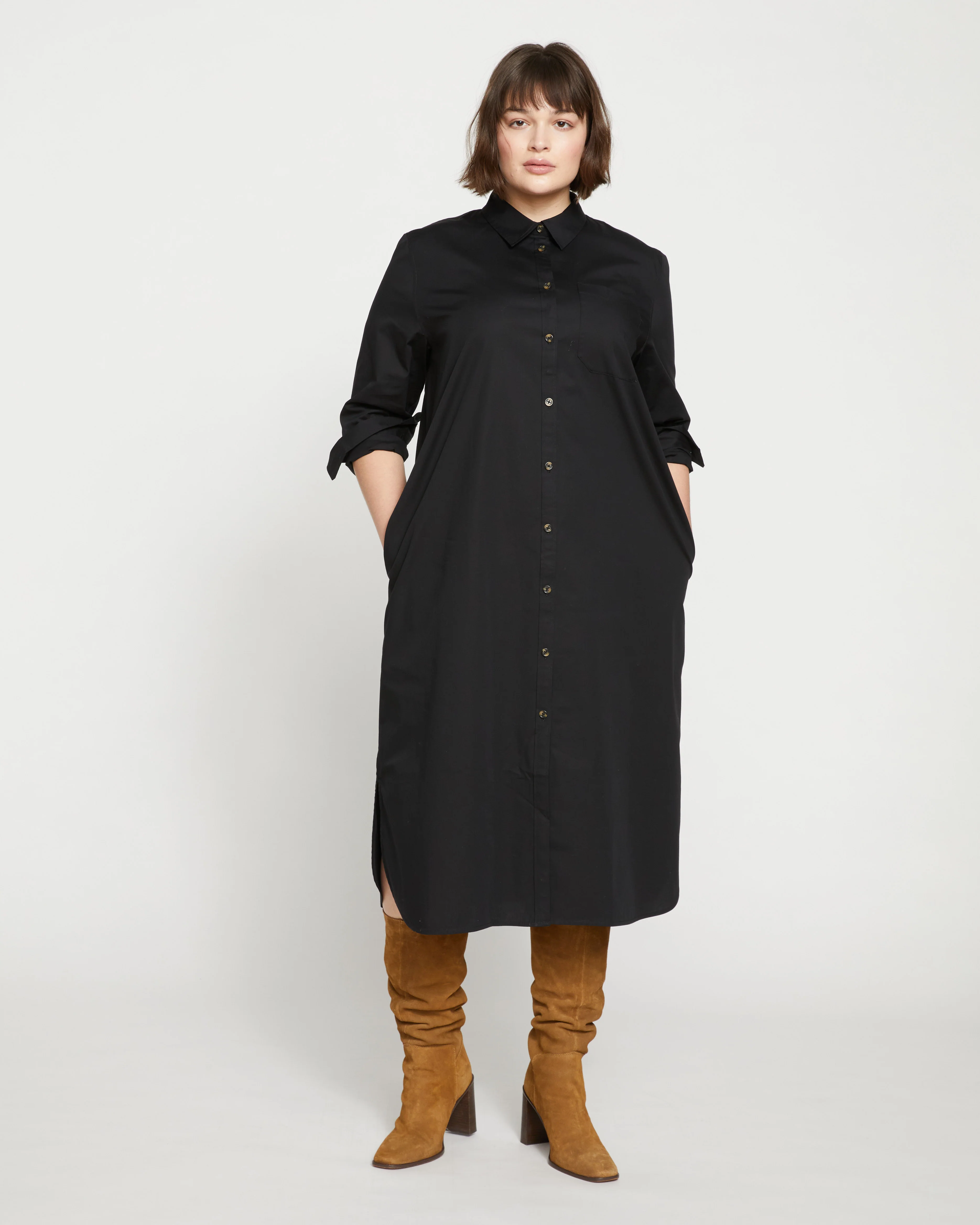 Odeon Stretch Poplin Shirtdress - Black