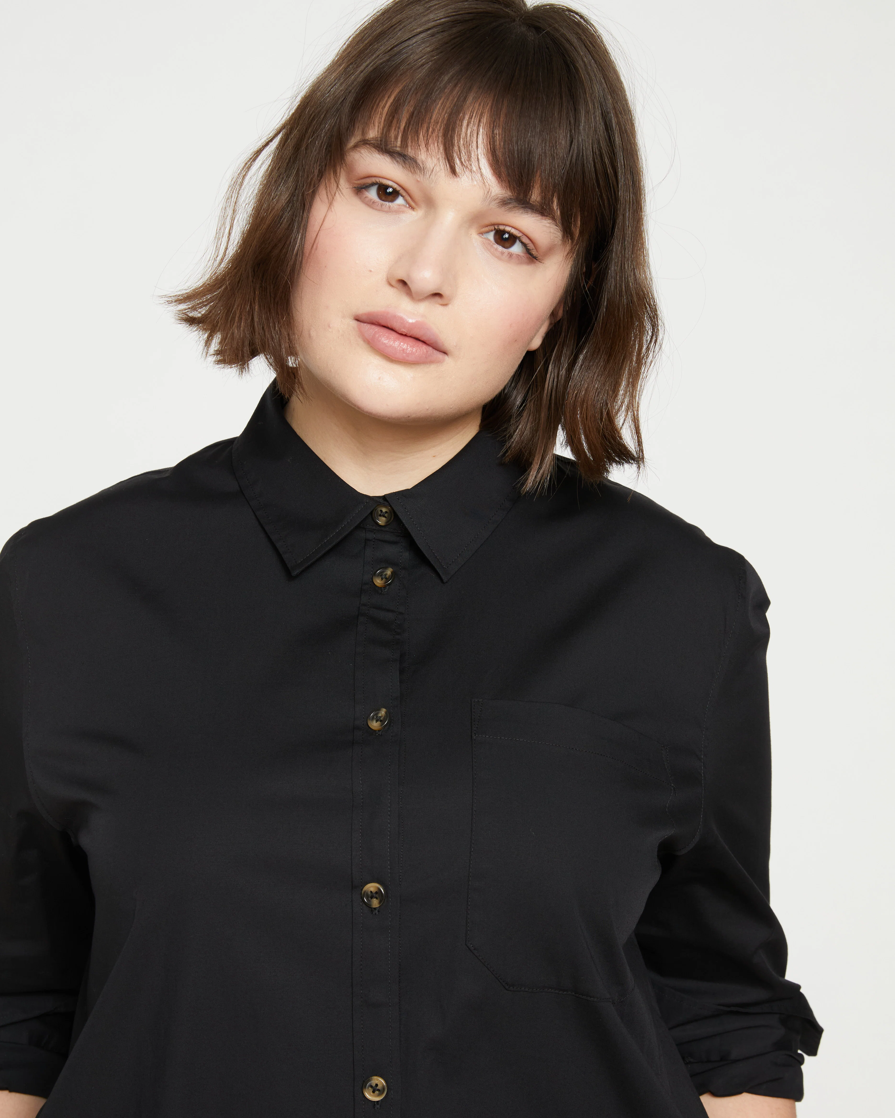 Odeon Stretch Poplin Shirtdress - Black - Image 2