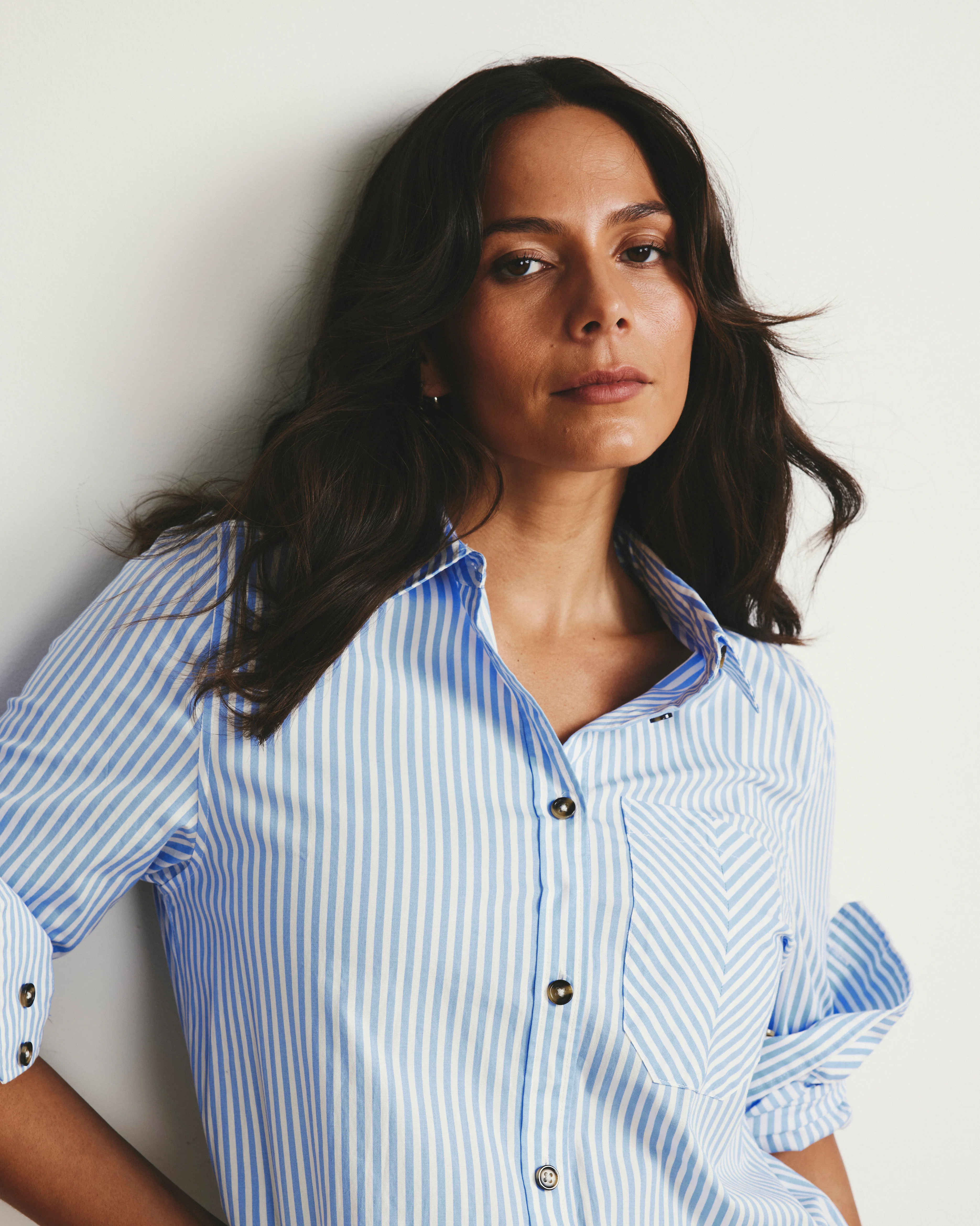 Odeon Stretch Poplin Shirtdress - Blue/White Stripe - Image 3