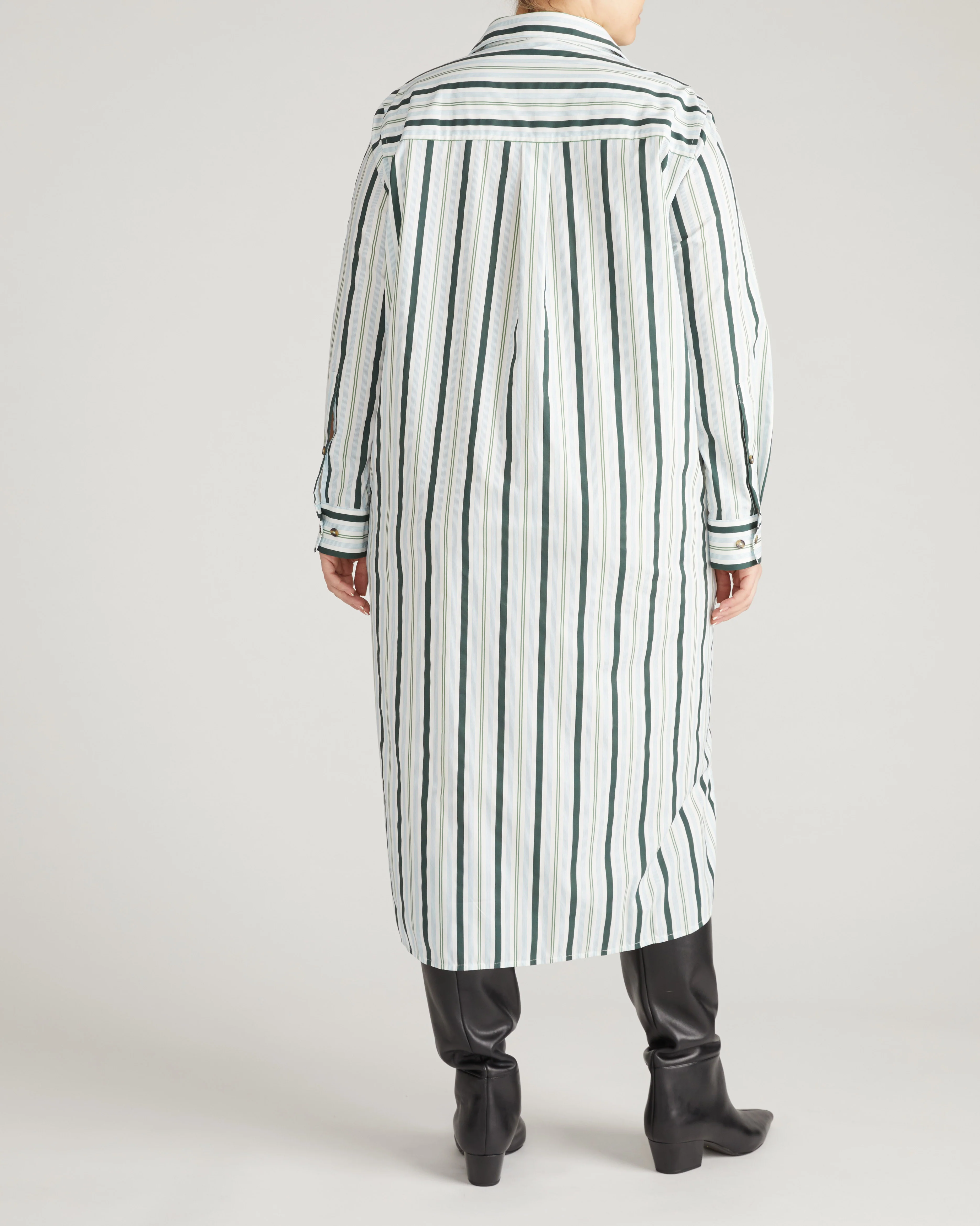 Odeon Stretch Poplin Shirtdress - Forest Green Multi Stripe - Image 6