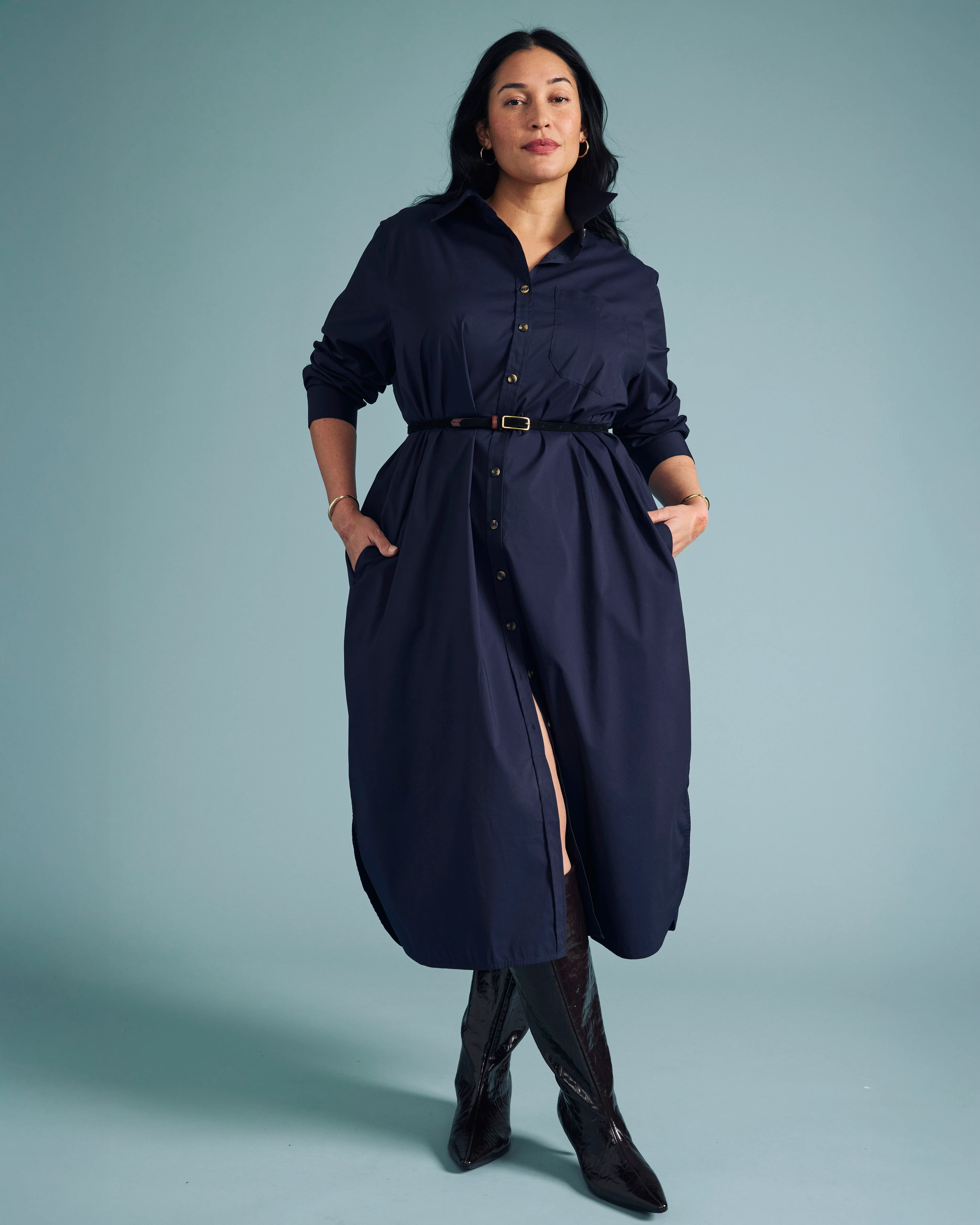 Odeon Stretch Poplin Shirtdress - Navy - Image 2