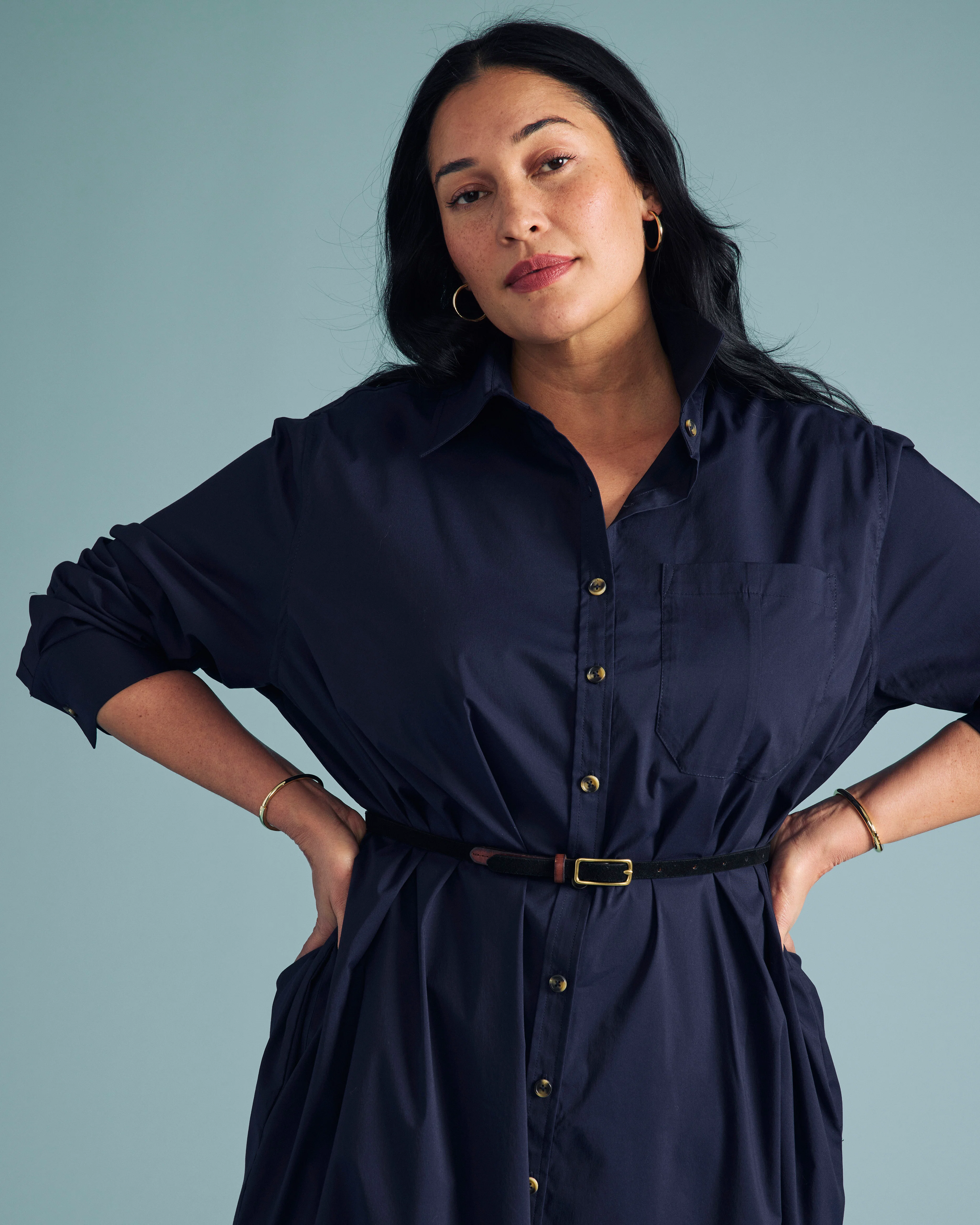 Odeon Stretch Poplin Shirtdress - Navy - Image 3