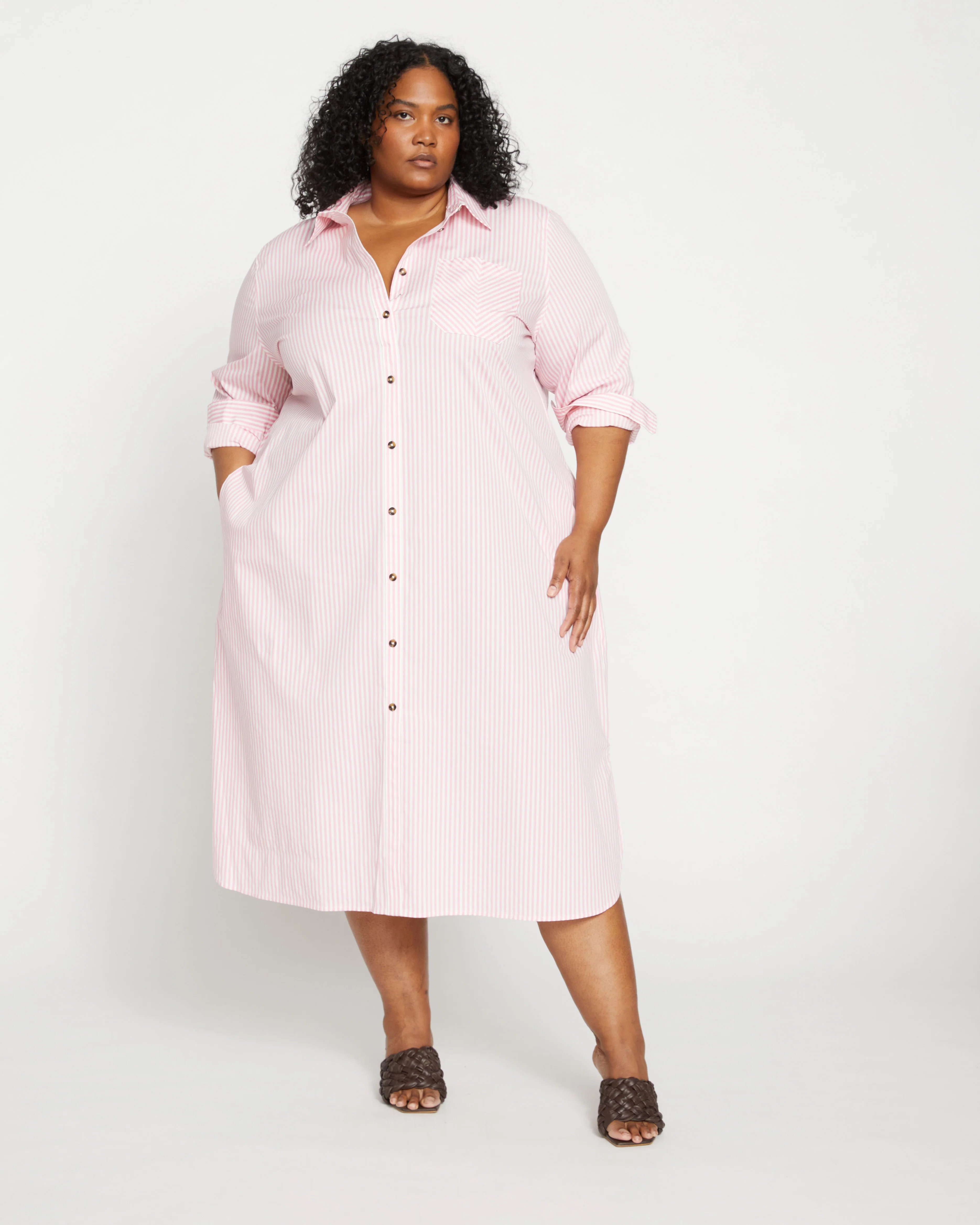 Odeon Stretch Poplin Shirtdress - Pink/White Stripe - Image 2