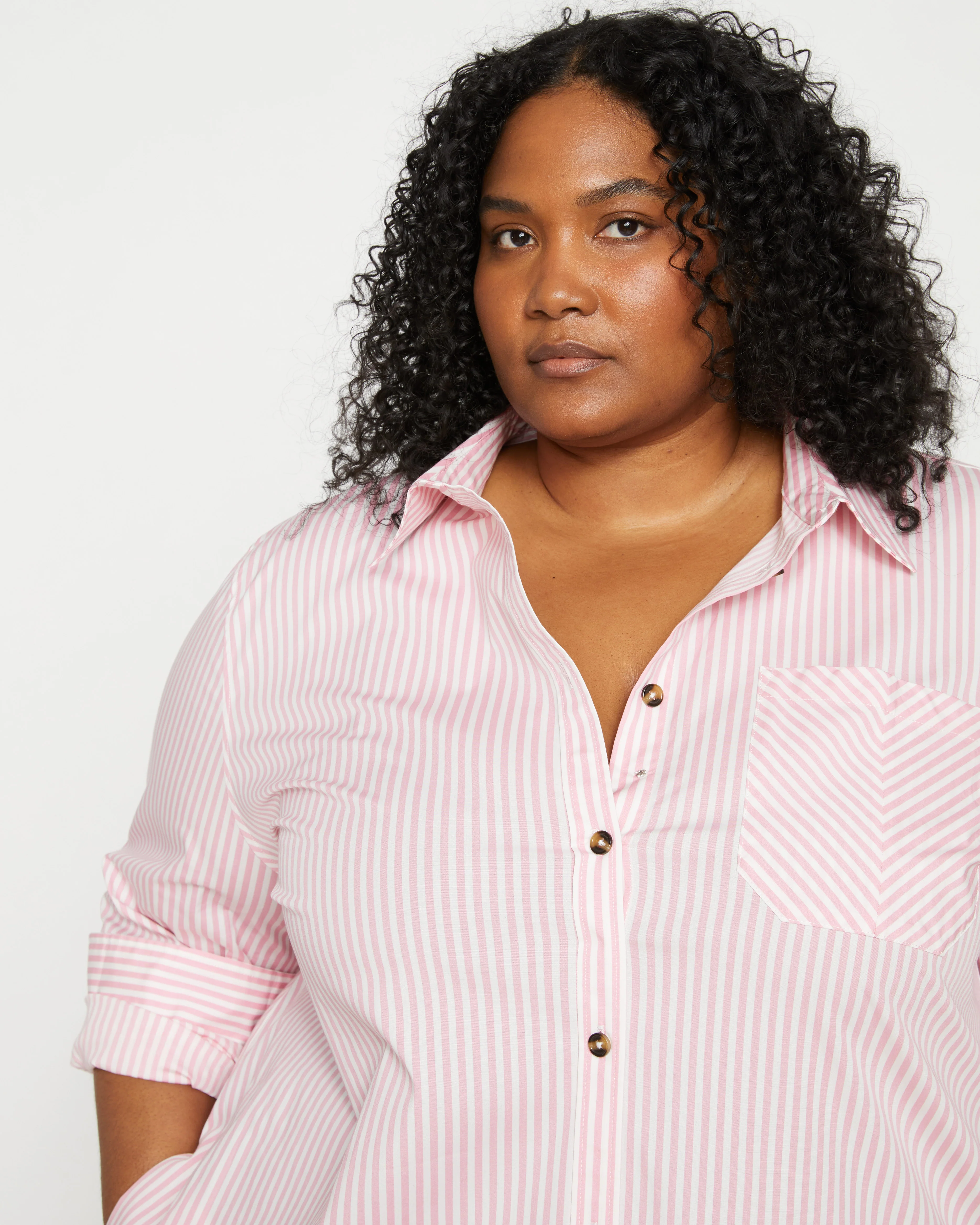 Odeon Stretch Poplin Shirtdress - Pink/White Stripe - Image 3